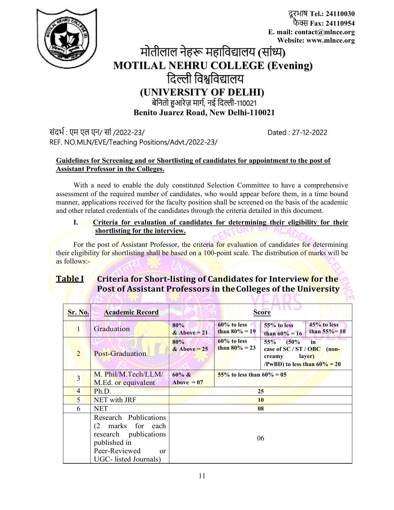 Motilal Nehru College (Evening) Invites Application for 75 Assistant Professor Recruitment 2022 - Page 6