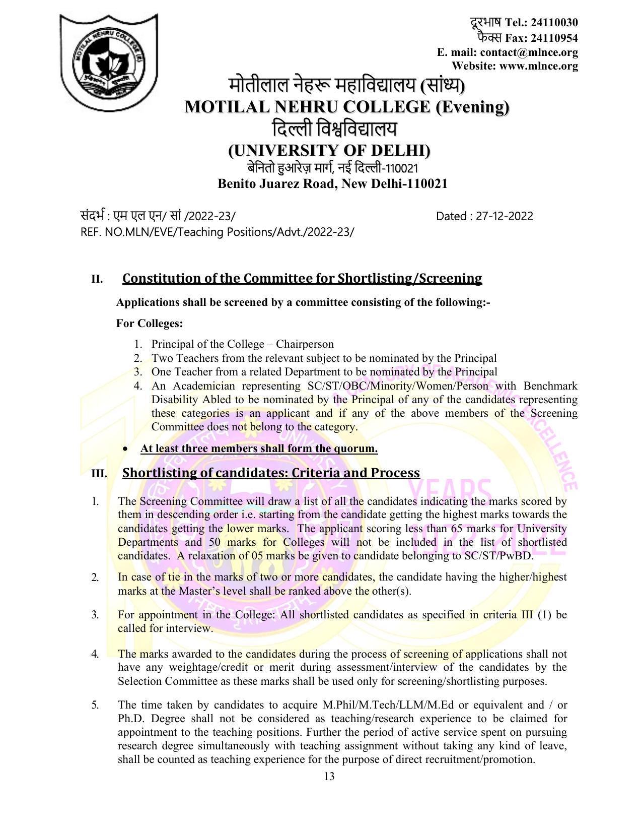 Motilal Nehru College (Evening) Invites Application for 75 Assistant Professor Recruitment 2022 - Page 14