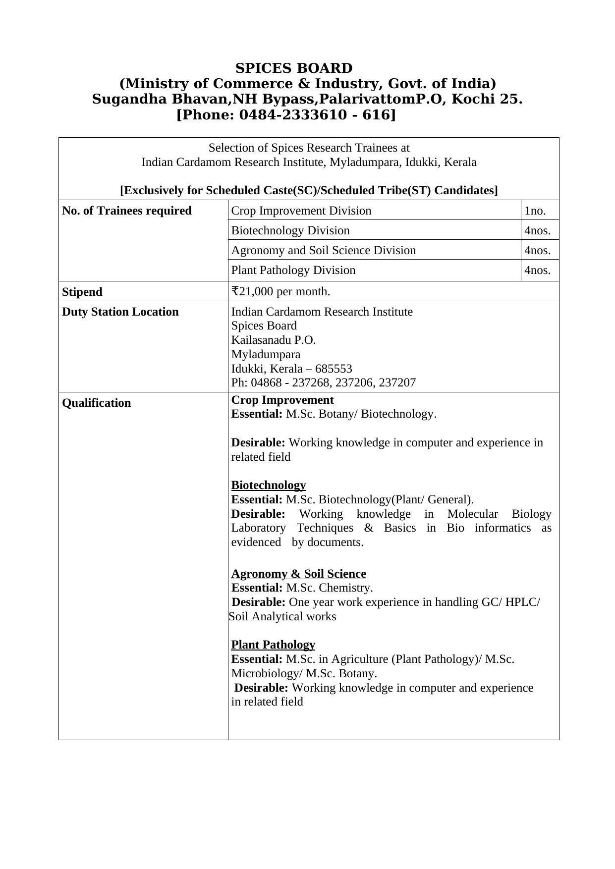 Spices Board of India Invites Application for 20 Spices Research Trainee Recruitment 2022 - Page 5