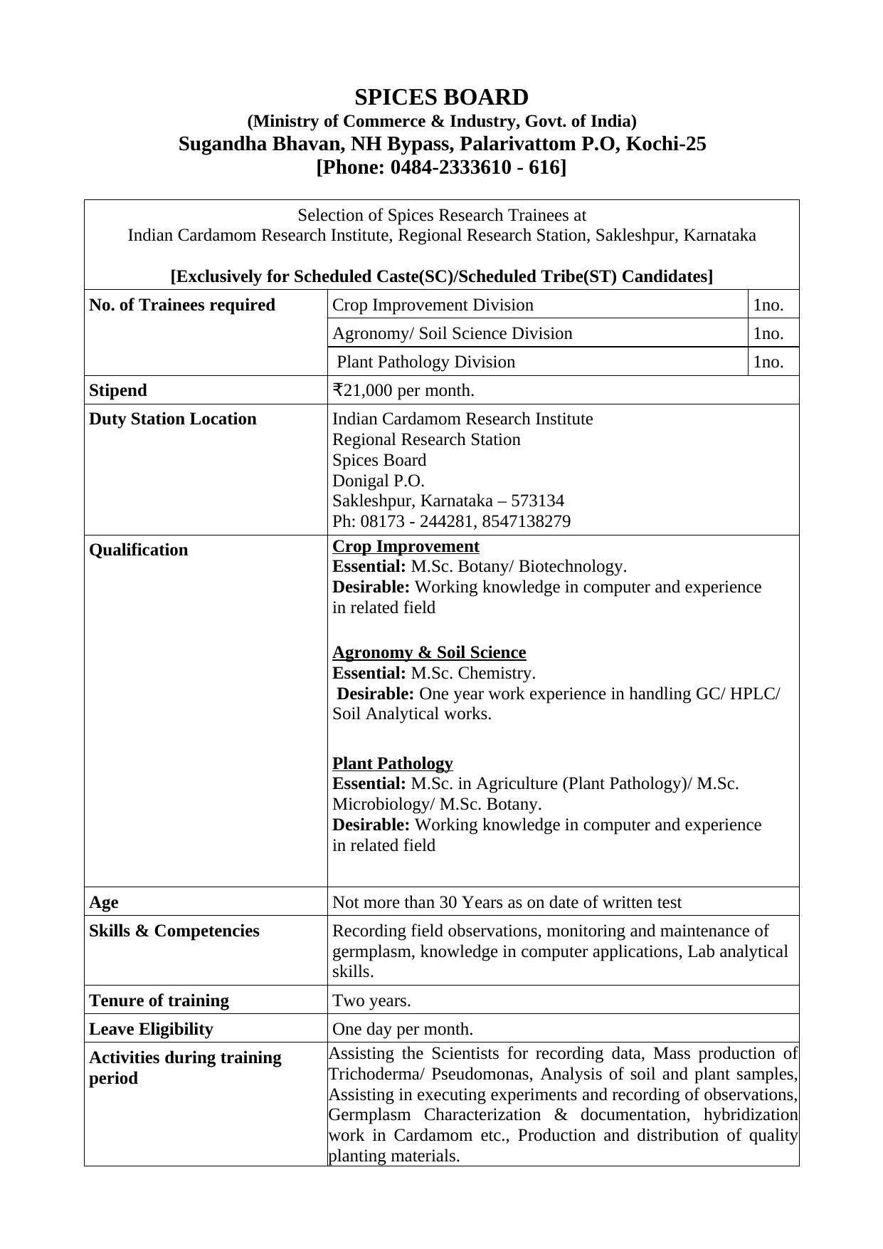 Spices Board of India Invites Application for 20 Spices Research Trainee Recruitment 2022 - Page 7