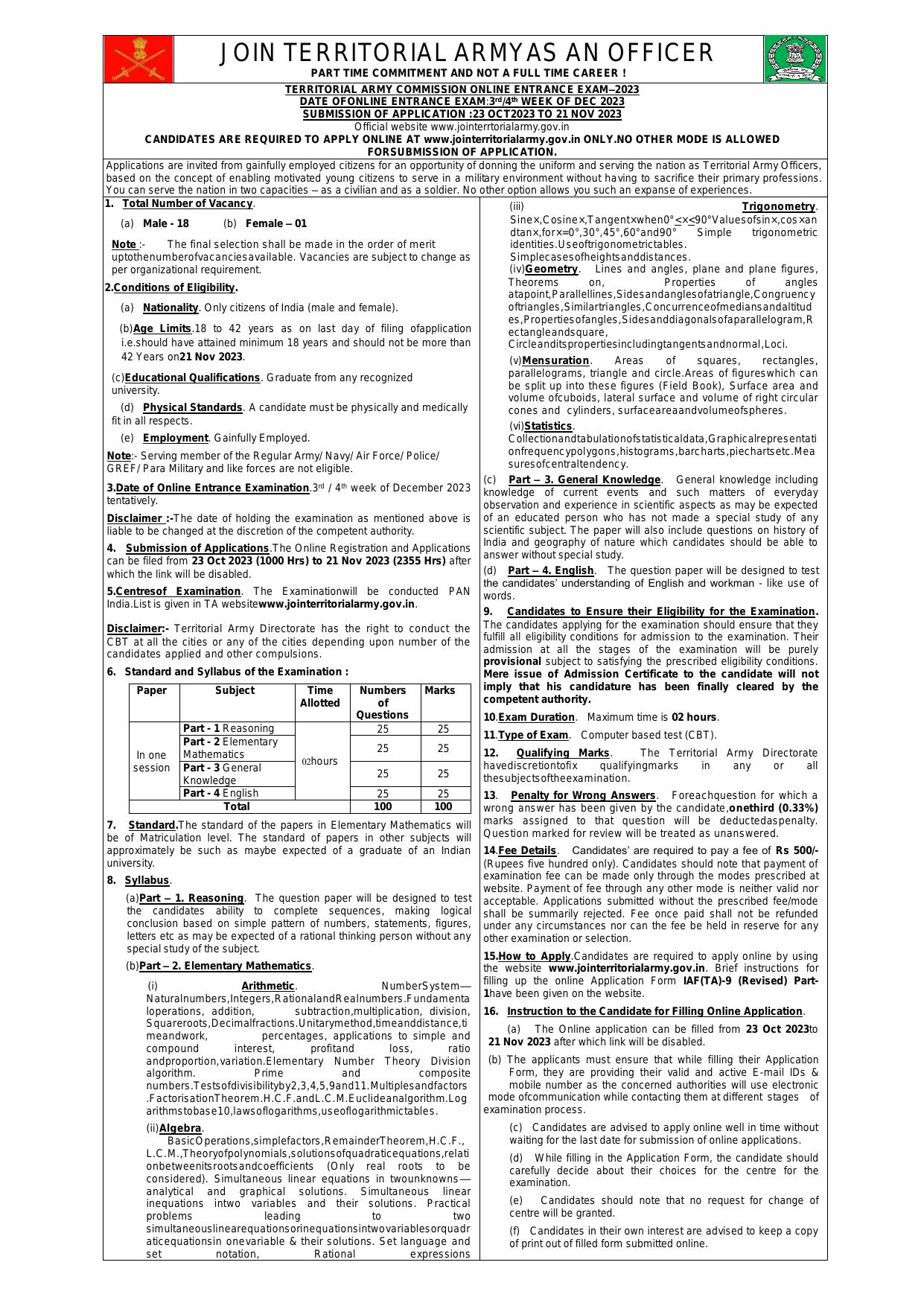Territorial Army Army Officer Recruitment 2023 - Page 3