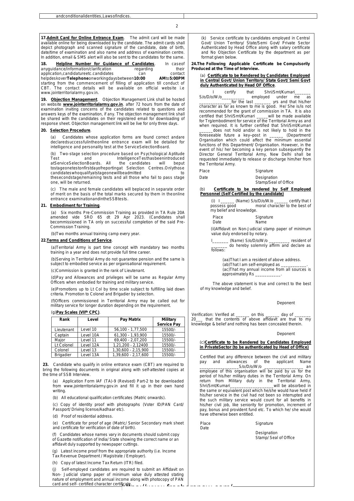 Territorial Army Army Officer Recruitment 2023 - Page 1