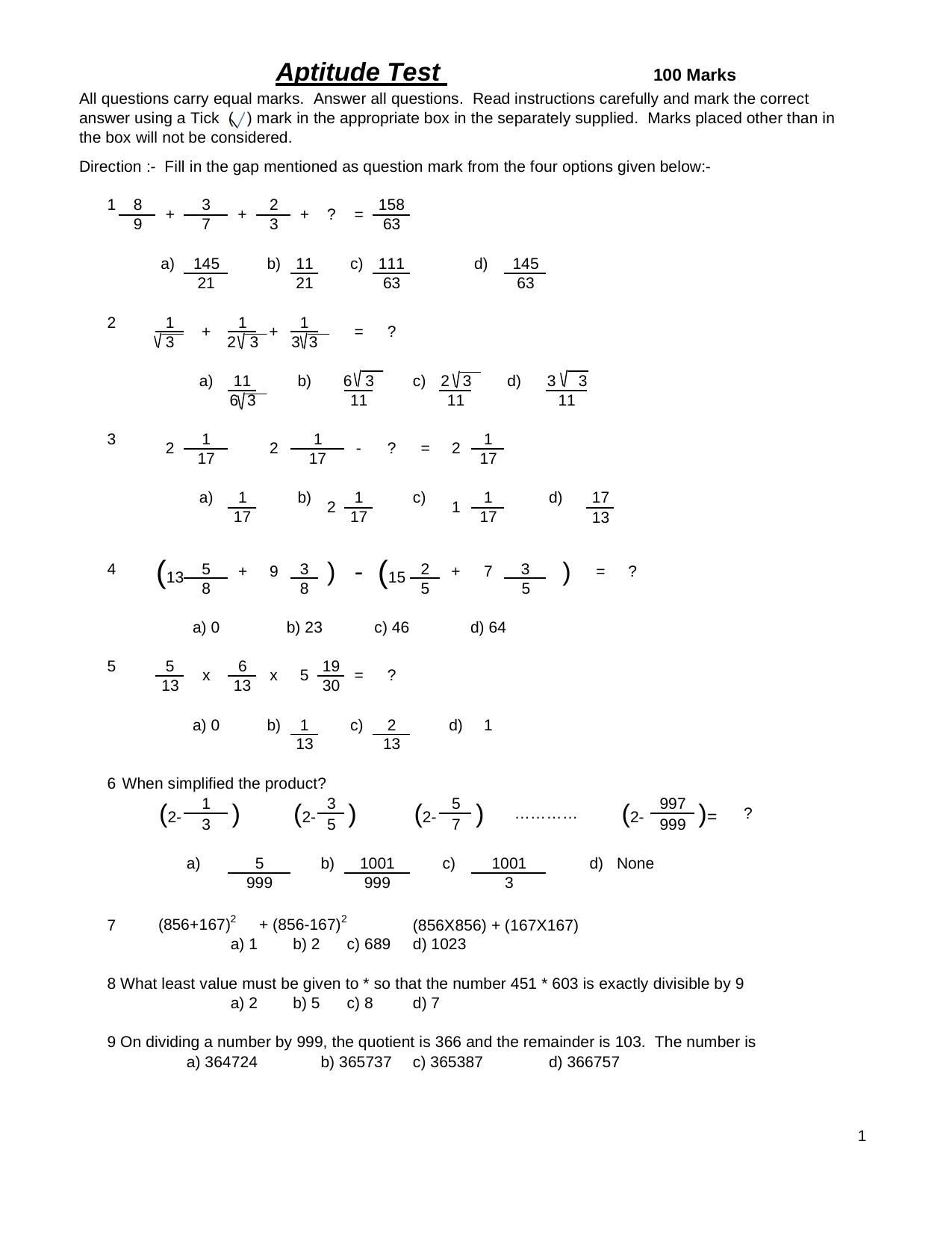 TNPSC Assistant System Engineer Sample Papers Numerical Ability - Page 1