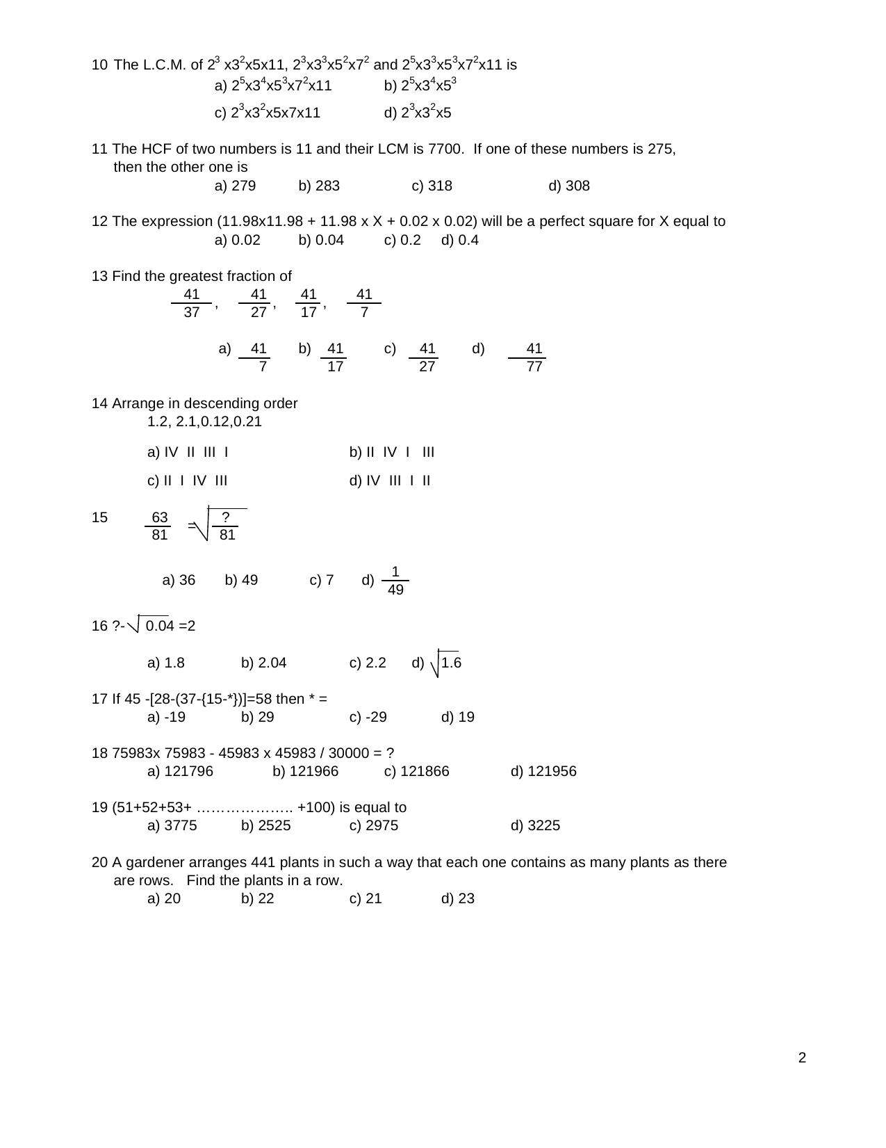 TNPSC Assistant System Engineer Sample Papers Numerical Ability - Page 2