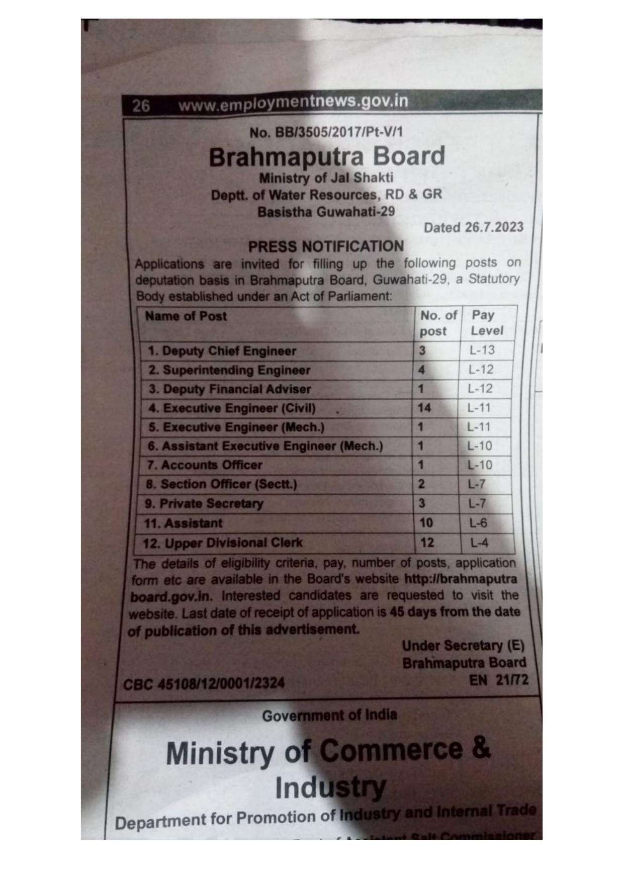 Brahmaputra Board 52 Assistant, Accounts Officer and Various Posts Recruitment 2023 - Page 1