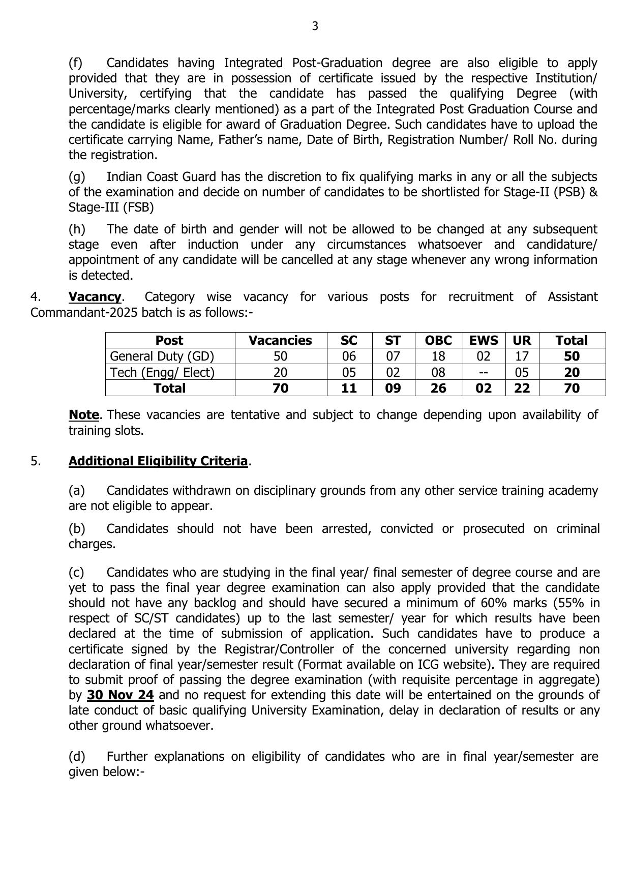 Indian Coast Guard (ICG) Assistant Commandant Recruitment 2024 - Page 3