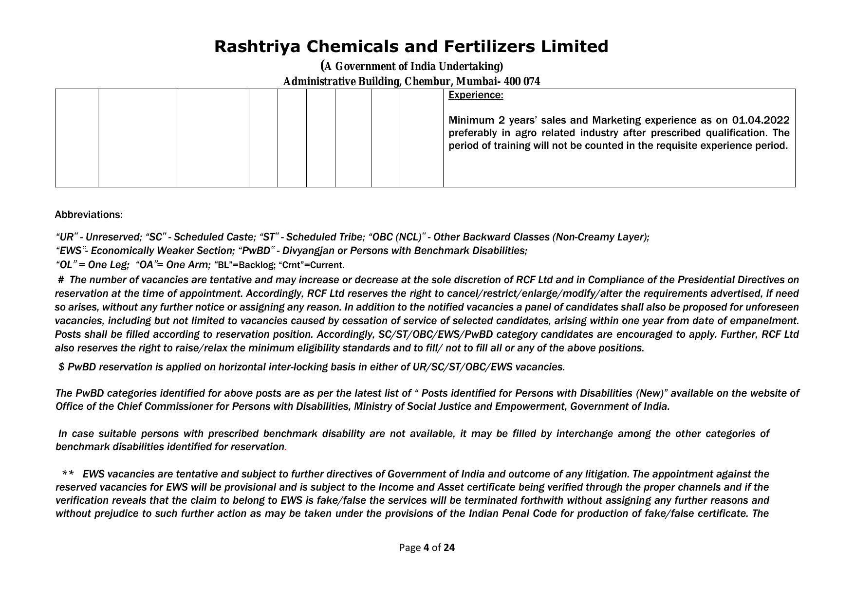 Rashtriya Chemicals & Fertilizers Limited Invites Application for 18 Officer (Marketing) Recruitment 2023 - Page 22