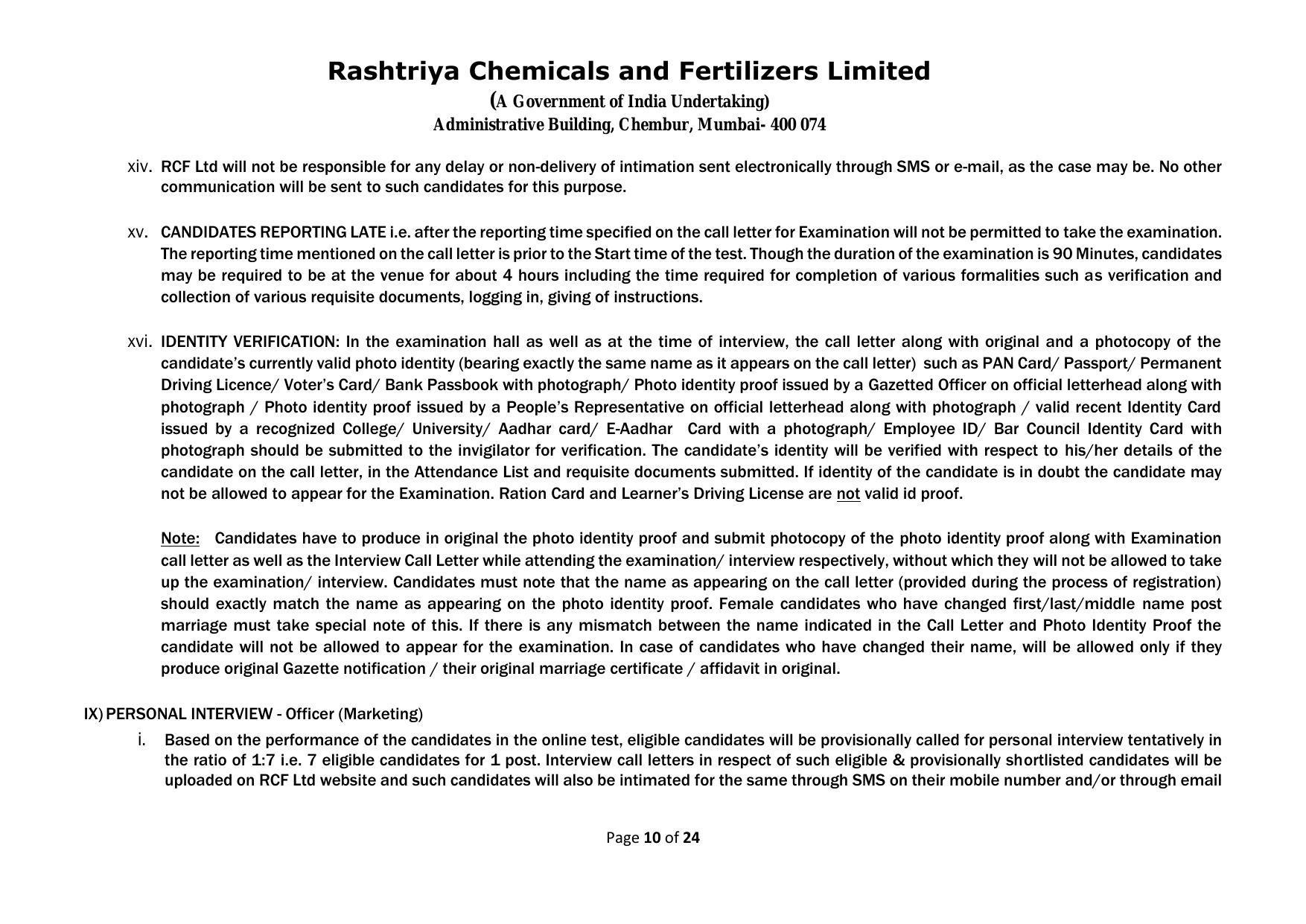 Rashtriya Chemicals & Fertilizers Limited Invites Application for 18 Officer (Marketing) Recruitment 2023 - Page 9