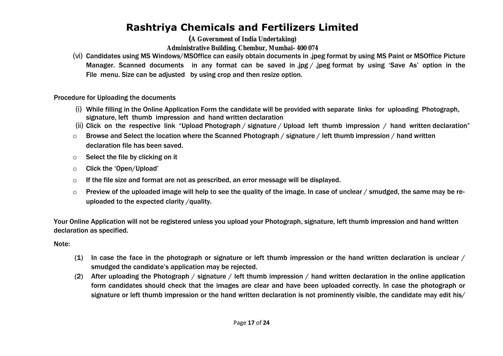 Rashtriya Chemicals & Fertilizers Limited Invites Application for 18 Officer (Marketing) Recruitment 2023 - Page 18