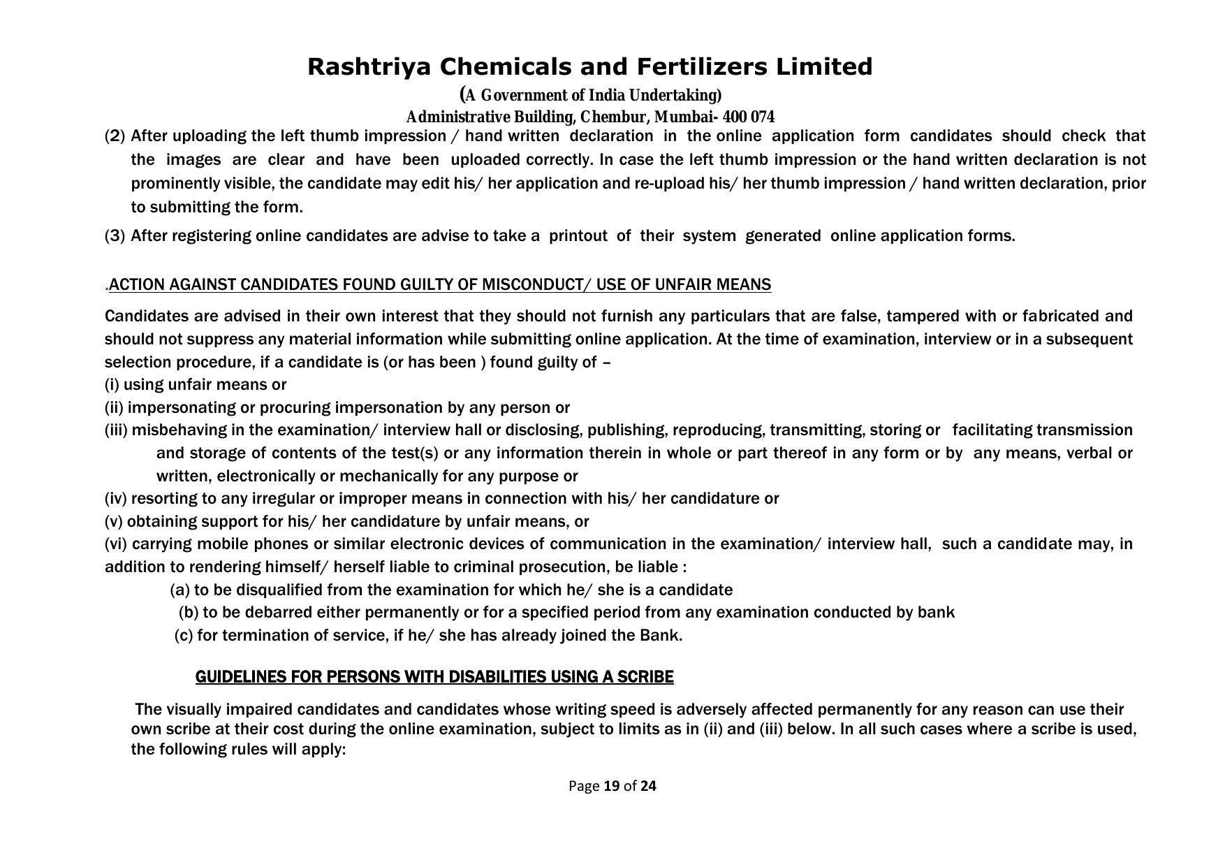 Rashtriya Chemicals & Fertilizers Limited Invites Application for 18 Officer (Marketing) Recruitment 2023 - Page 1