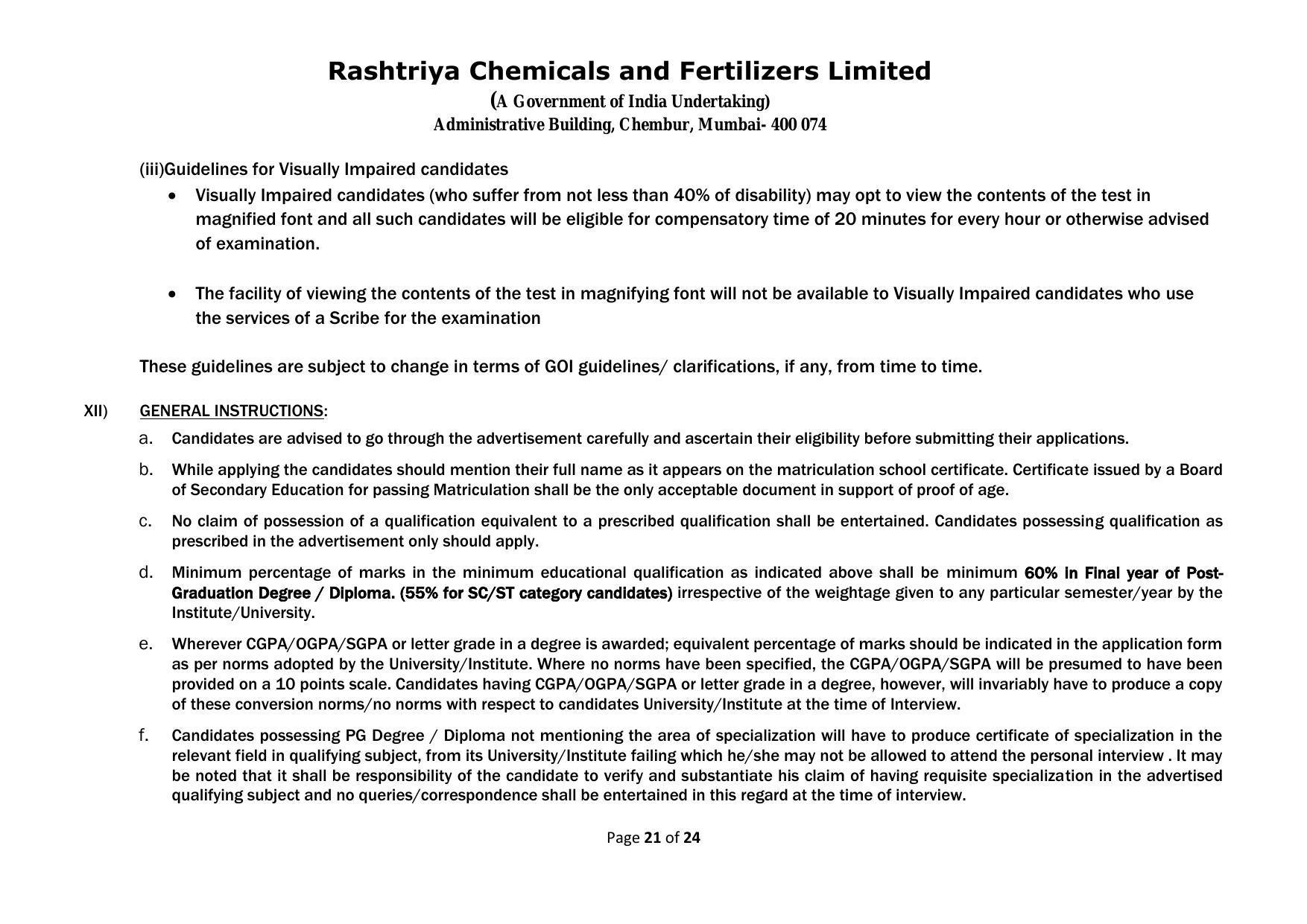 Rashtriya Chemicals & Fertilizers Limited Invites Application for 18 Officer (Marketing) Recruitment 2023 - Page 14