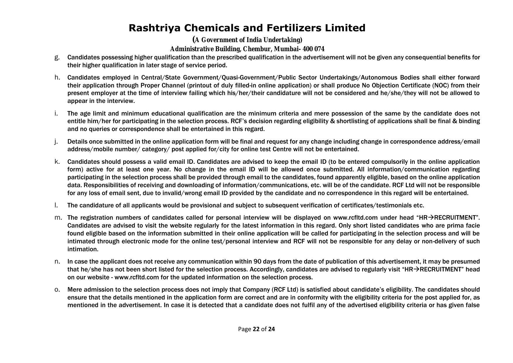 Rashtriya Chemicals & Fertilizers Limited Invites Application for 18 Officer (Marketing) Recruitment 2023 - Page 16