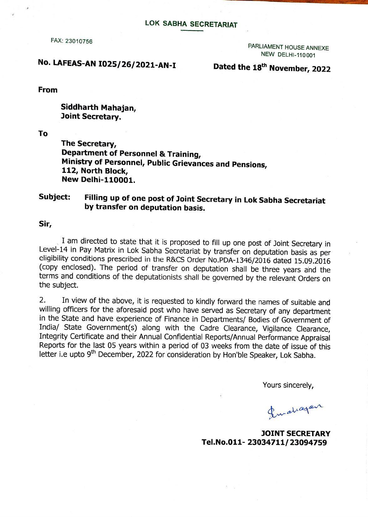 Lok Sabha Secretariat Invites Application for Joint Secretary Recruitment 2022 - Page 5