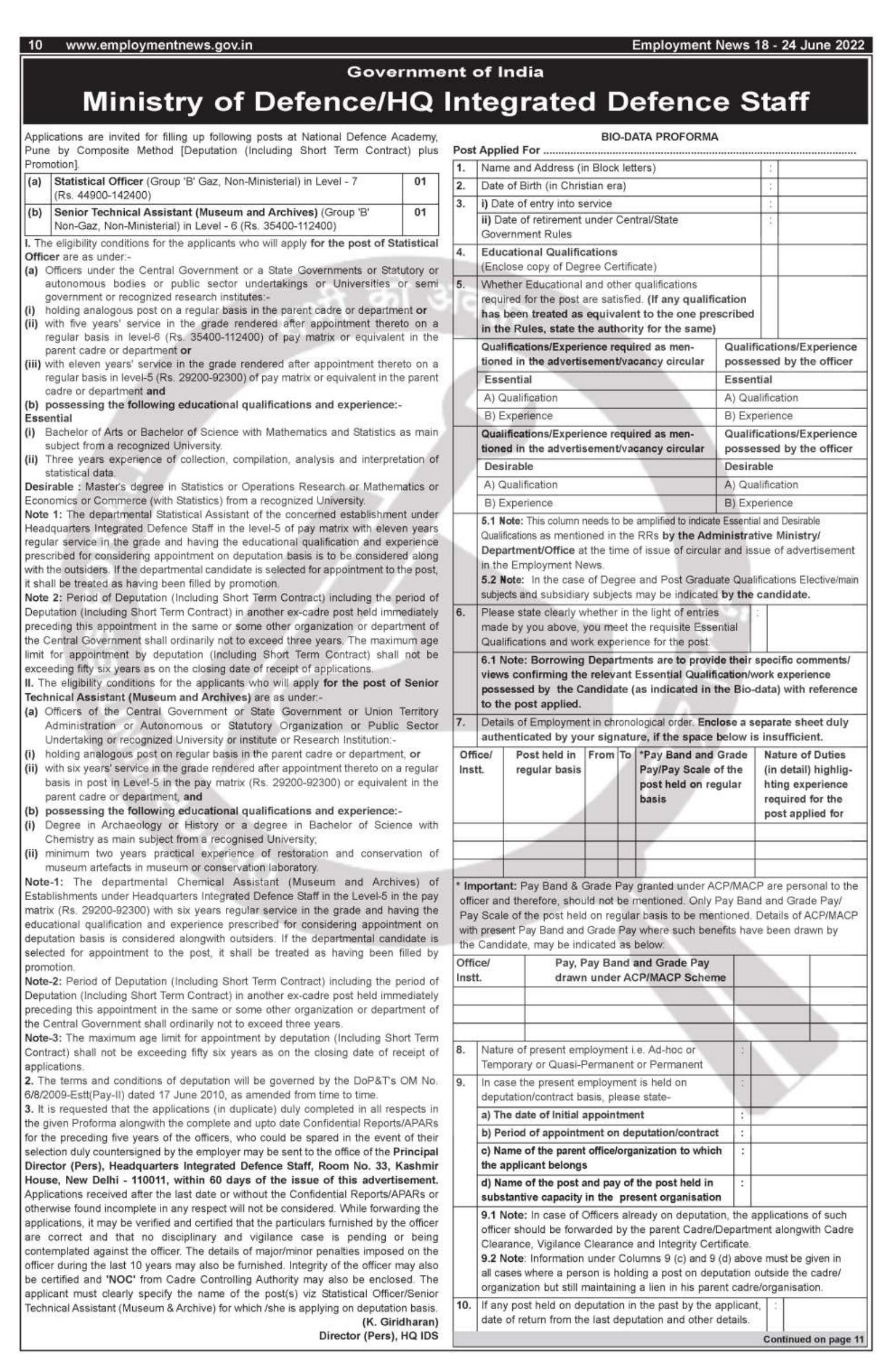 Ministry of Defence (MoD) Statistical Officer, Senior Technical Assistant Recruitment 2022 - Page 1