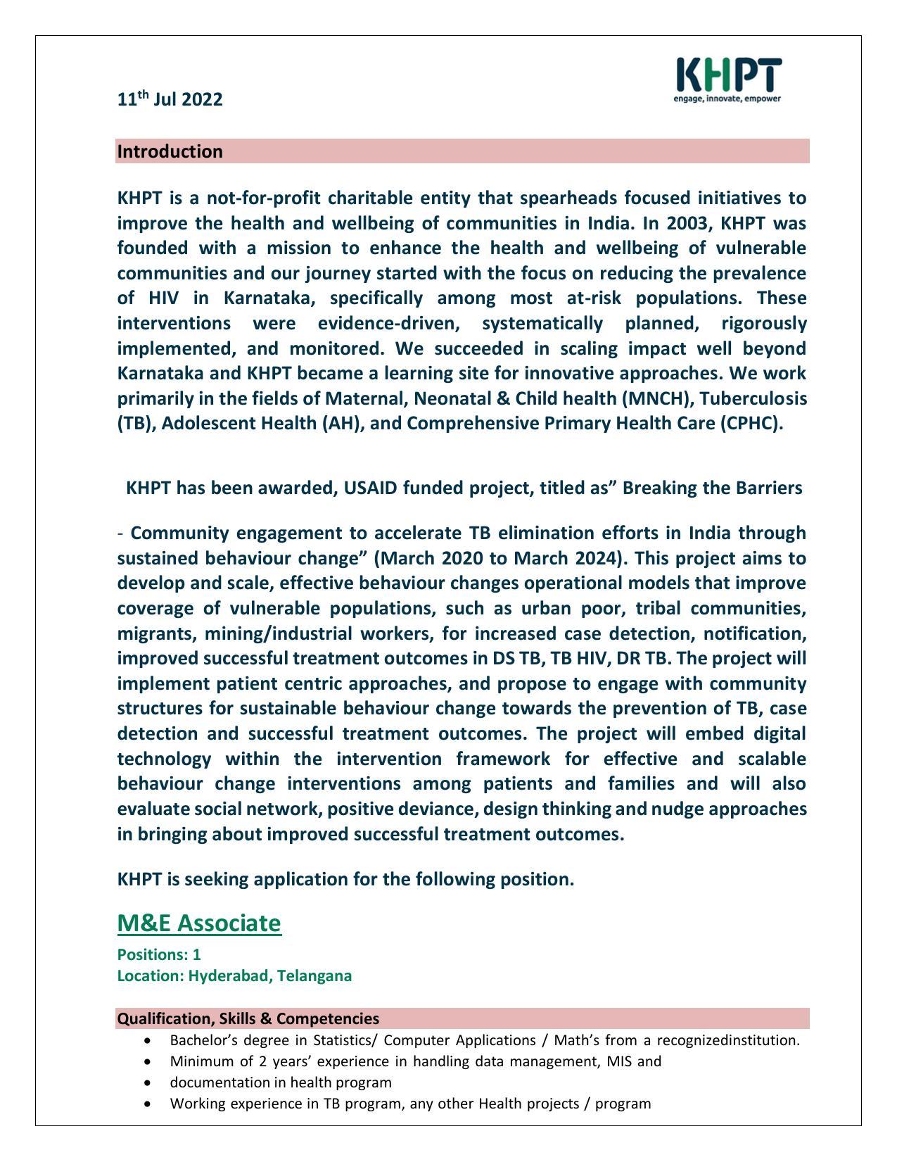 KHPT Invites Application for M and E Associate Recruitment 2022 - Page 3