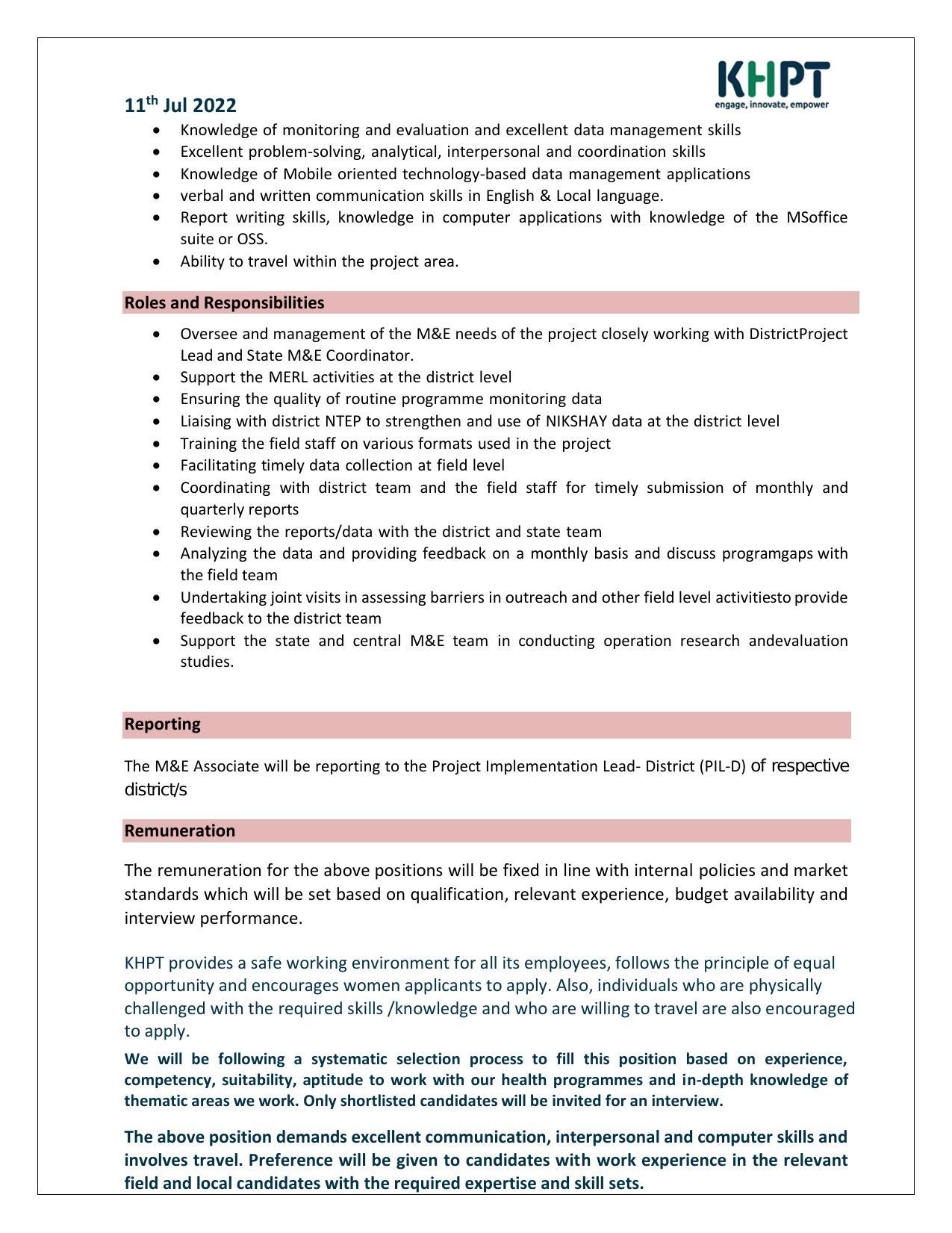 KHPT Invites Application for M and E Associate Recruitment 2022 - Page 1