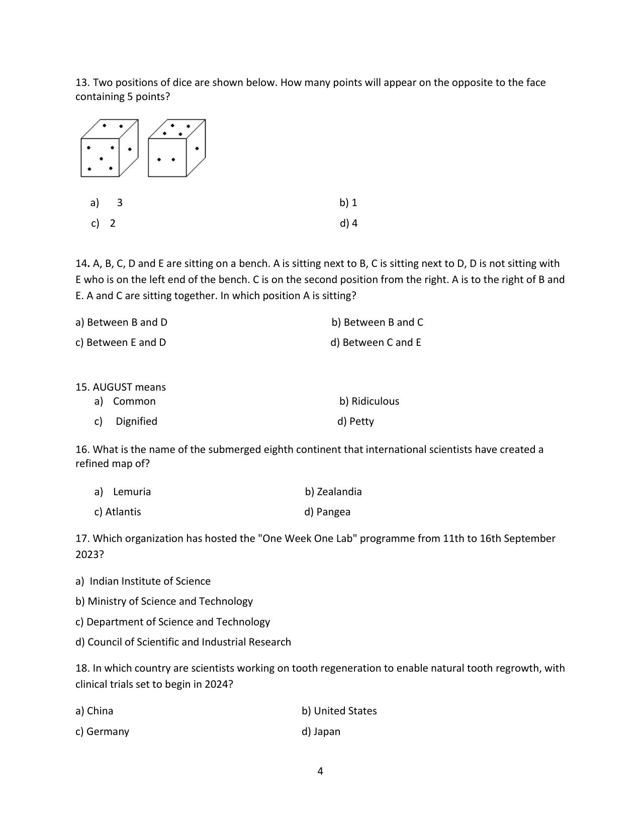 Question Paper of Education Assistant ‘A’ - Page 4