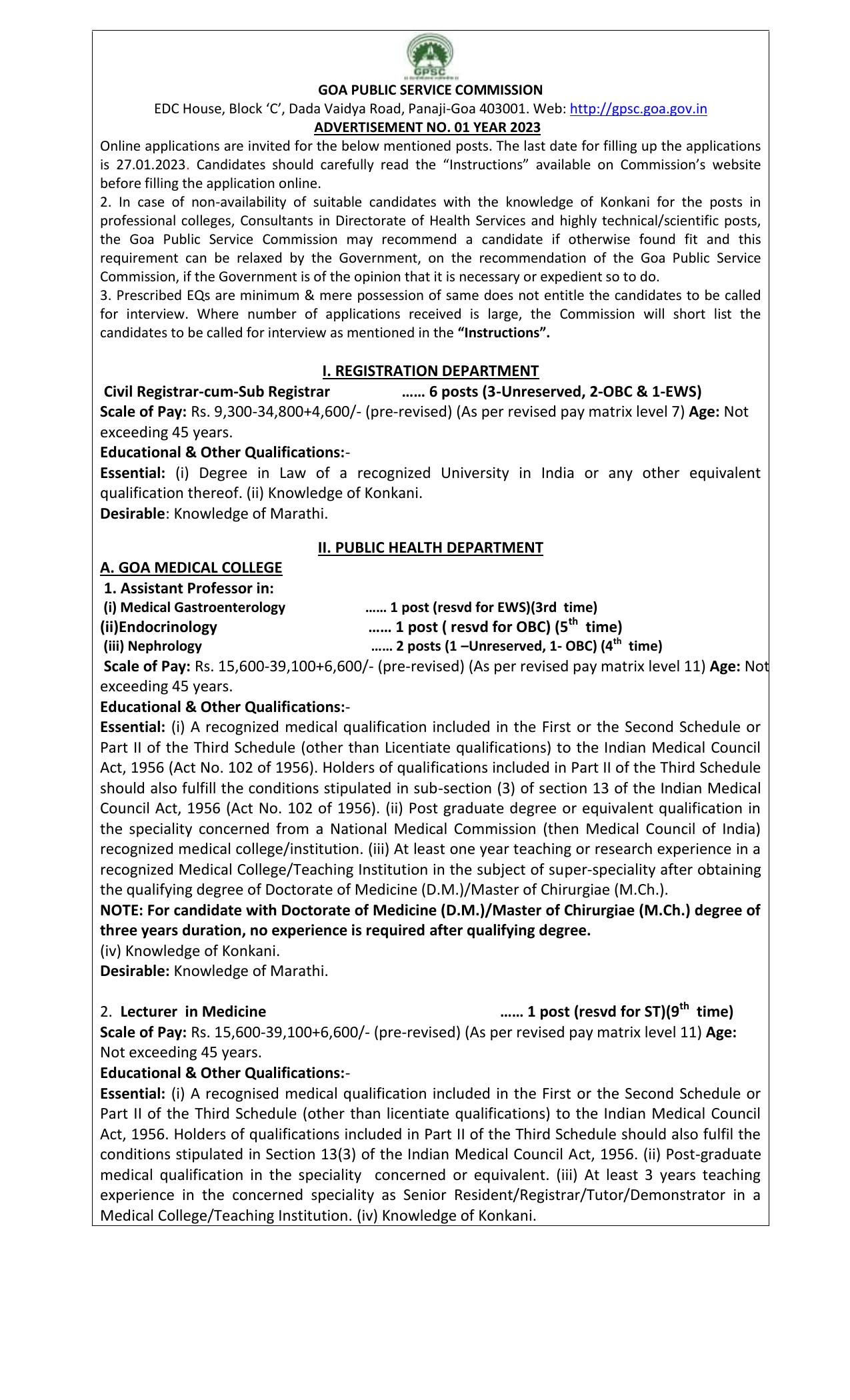 Goa Public Service Commission (GPSC) Invites Application for 42 Junior Orthopedic Surgeon, More Vacancies Recruitment 2023 - Page 3