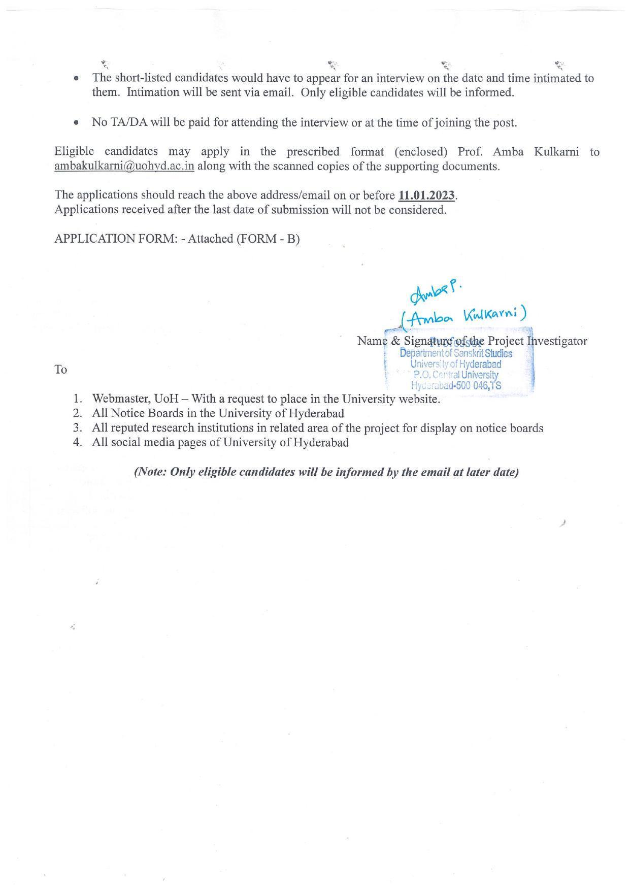 University of Hyderabad (UoH) Invites Application for Android Developer Recruitment 2023 - Page 1