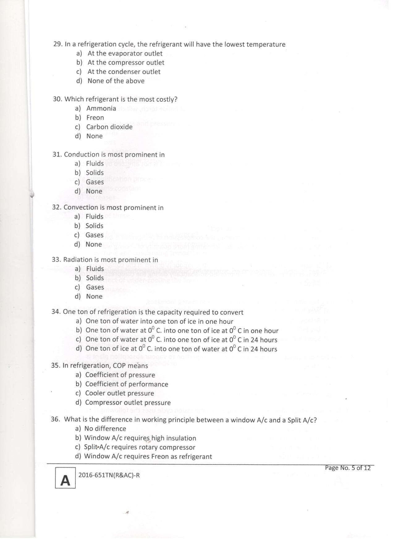LPSC Technician B (Refrigeration & A/C Mechanic) 2017 Question Paper - Page 7