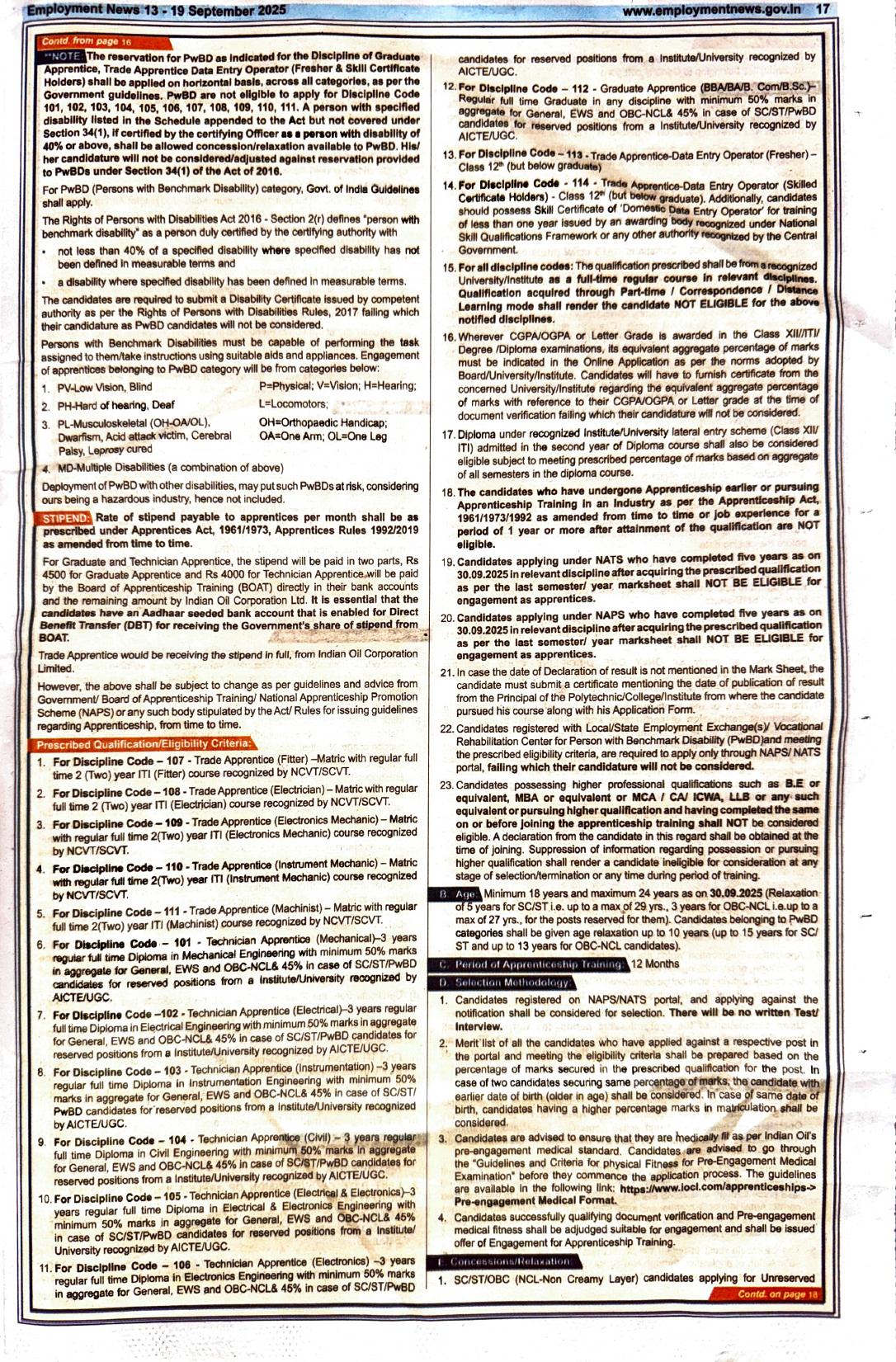 IOCL 523 Trade / Technician / Graduate Apprentice Recruitment 2025 - Page 3