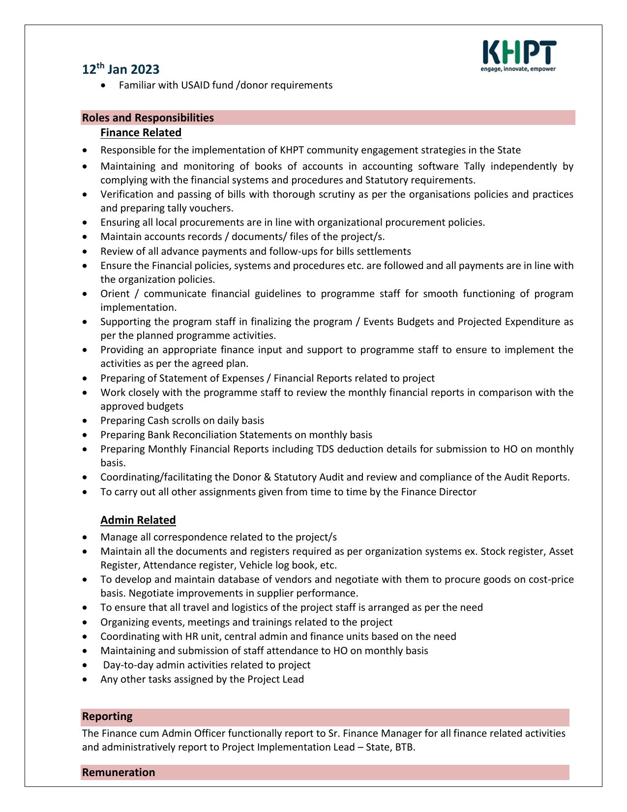 Karnataka Health Promotion Trust (KHPT) Invites Application for Finance and Admin Officer Recruitment 2023 - Page 1