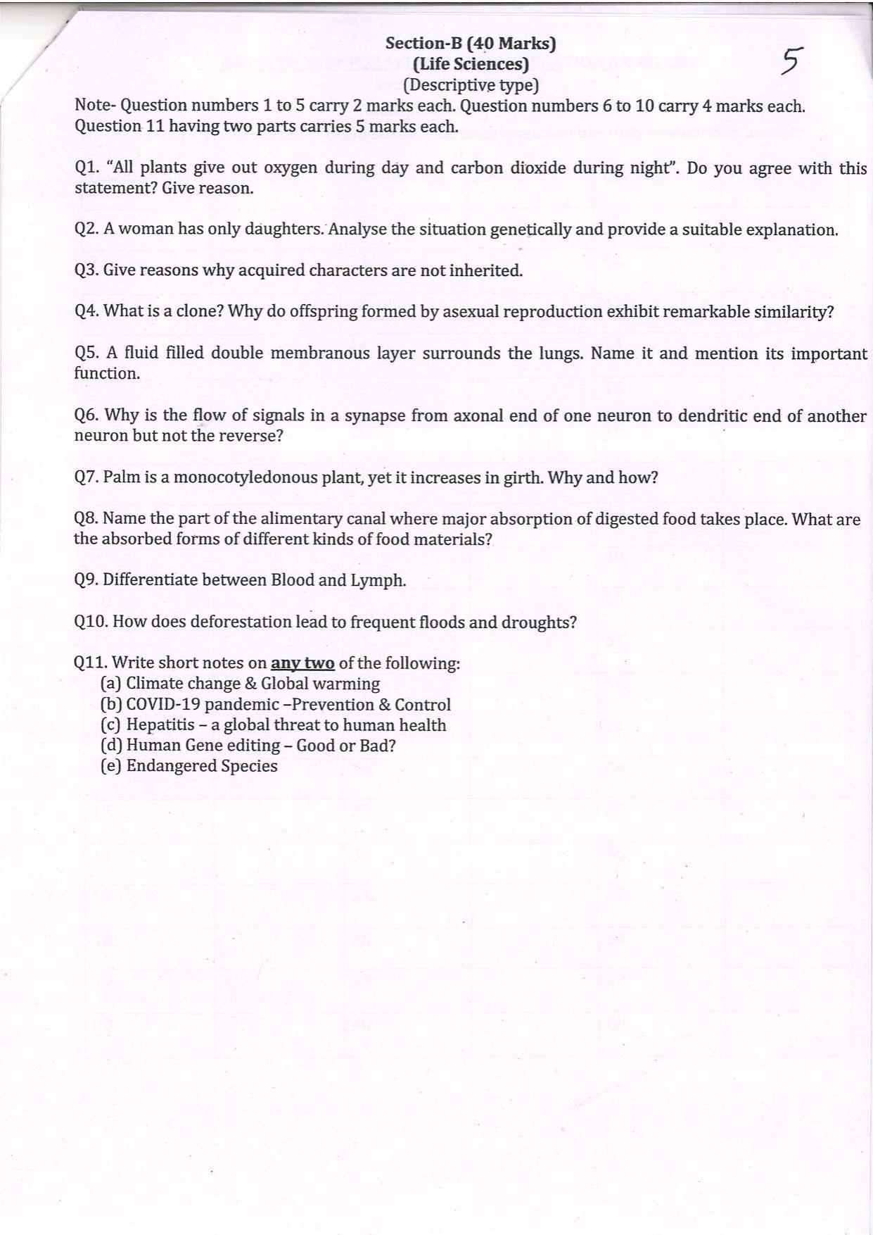 Question Paper of Education Assistant ‘A’ (Life Science) at SC, Bardhaman Advertisement No. 1/2021 - Page 5