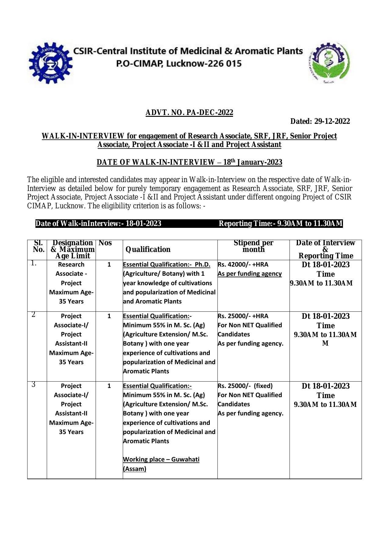 Central Institute of Medicinal and Aromatic Plants (CIMAP) Invites Application for 15 Project Associate, Project Assistant, More Vacancies Recruitment 2023 - Page 3