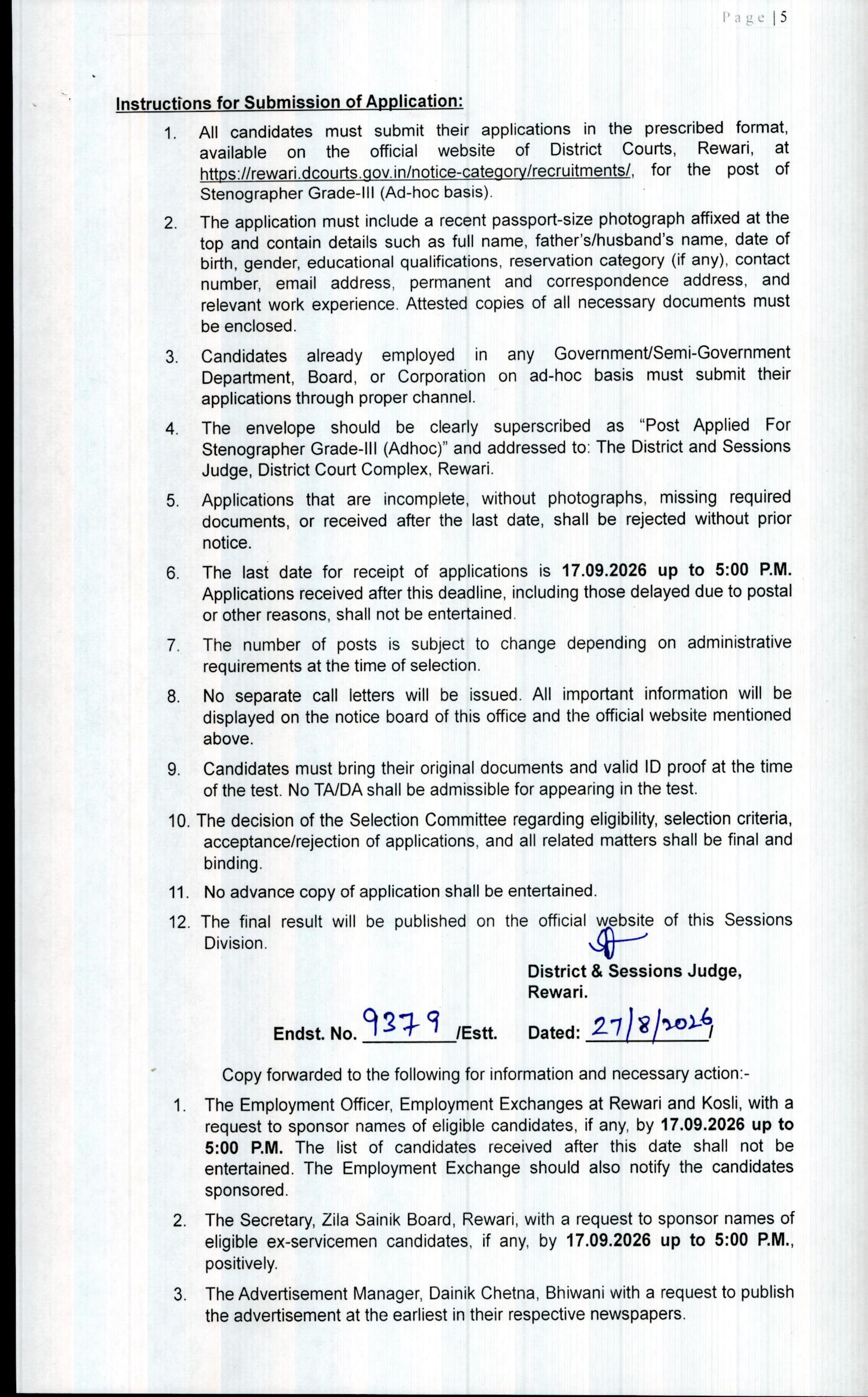 Rewari Court Stenographer Grade-III Recruitment 2026: Notification Out, Apply Form - Page 2