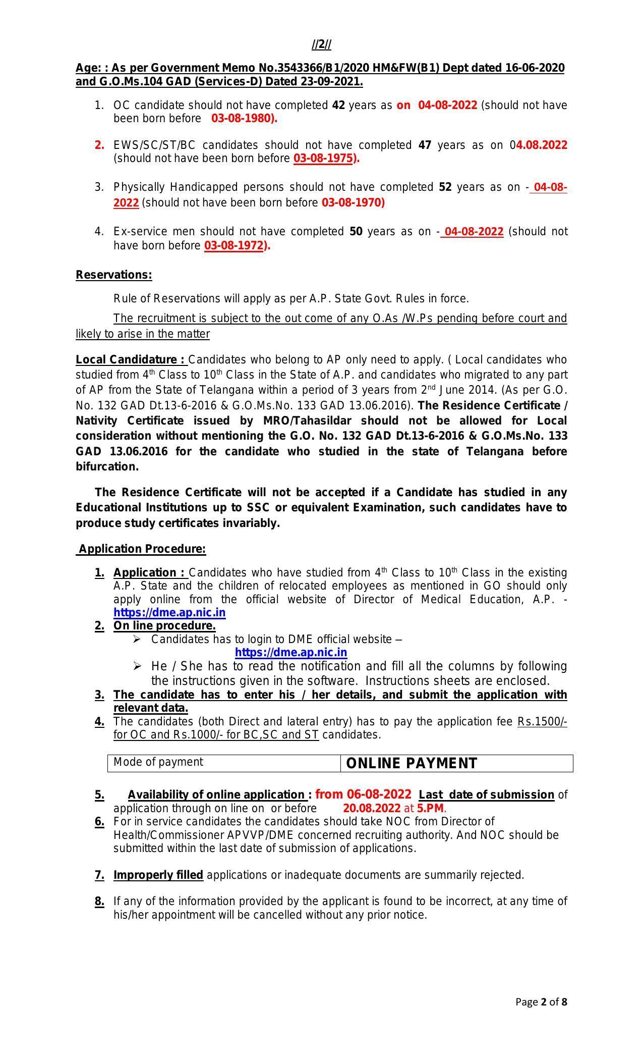 Directorate of Medical Education Andhra Pradesh Invites Application for 622 Assistant Professor Recruitment 2022 - Page 2