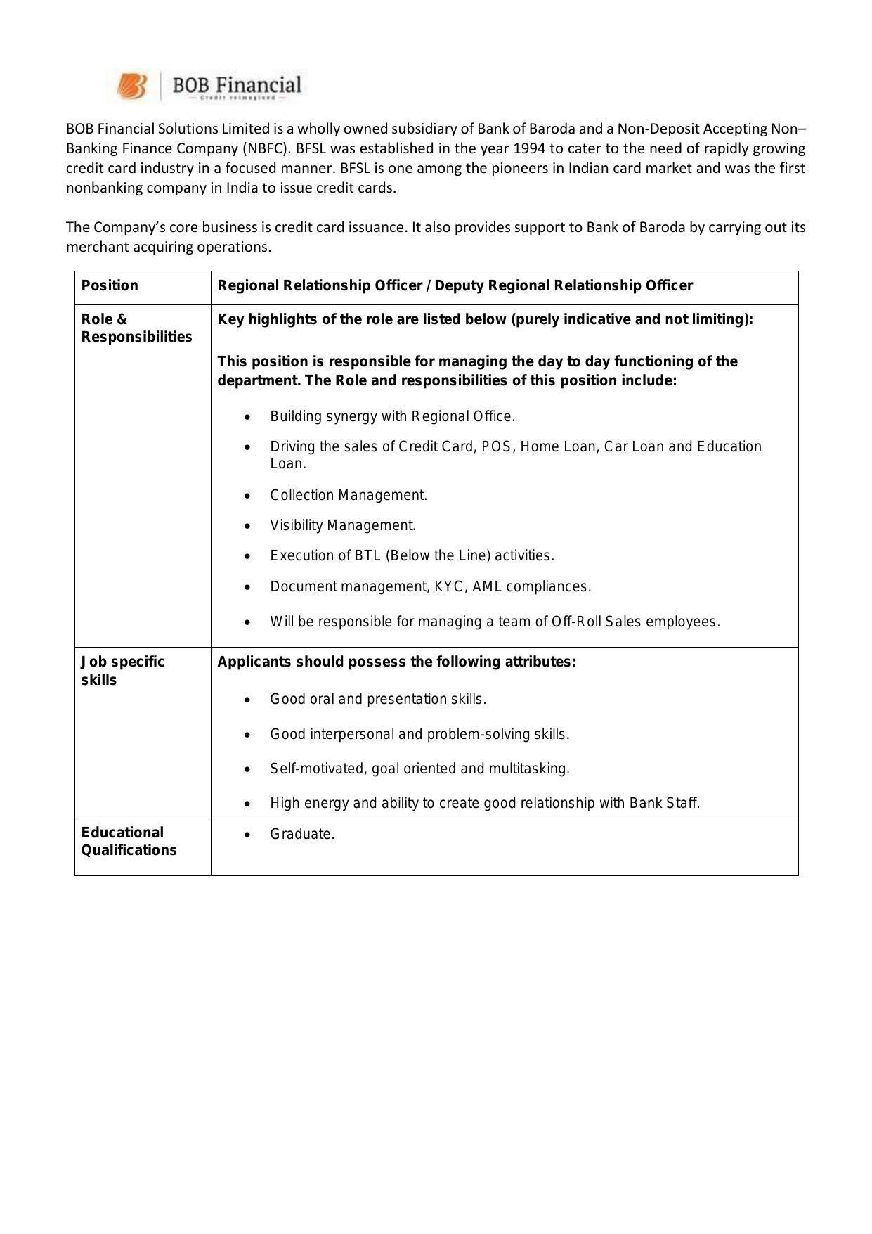BOB Financial Invites Application for 10 Regional Relationship Officer or Deputy Regional Relationship Officer Recruitment 2022 - Page 2