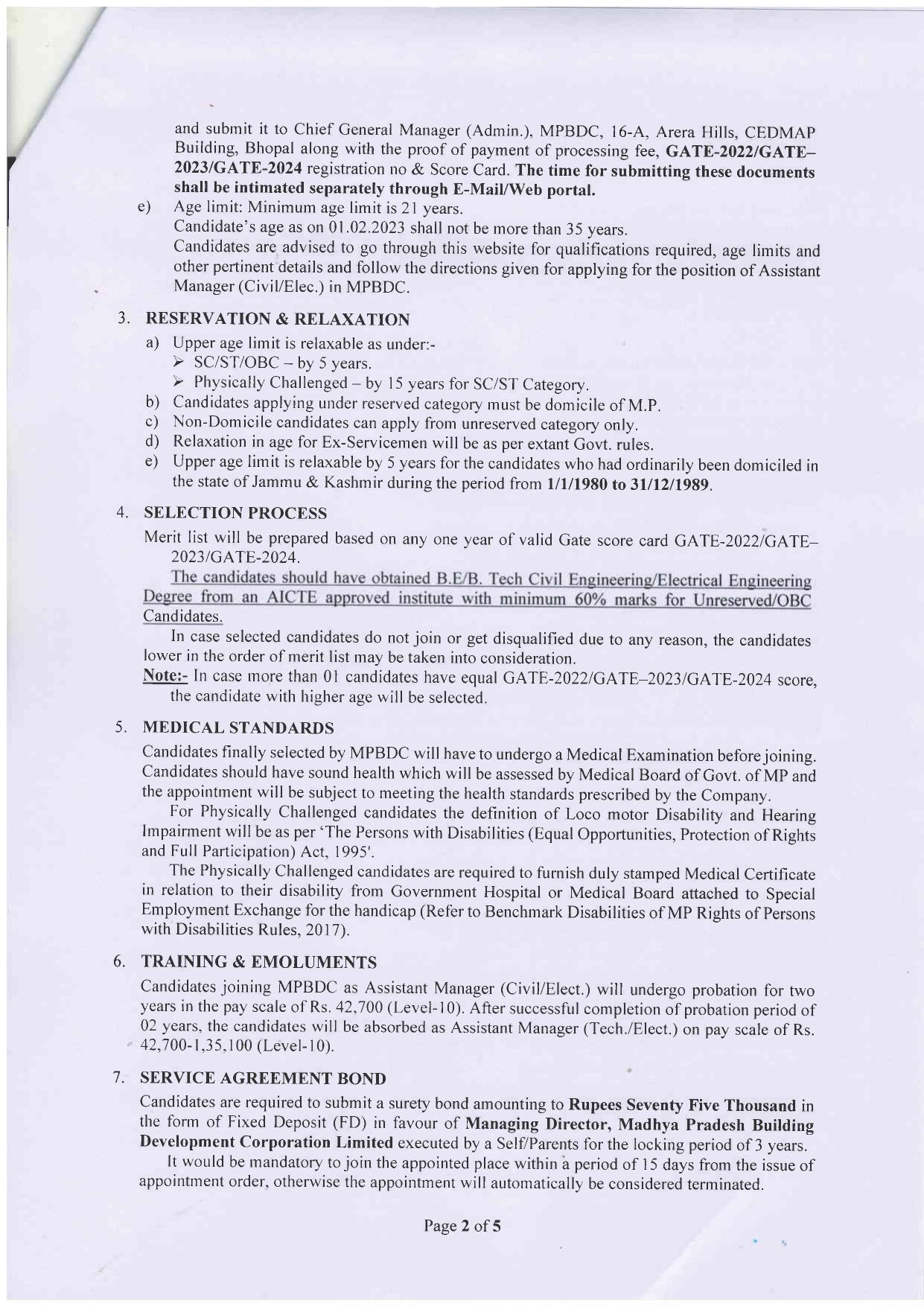 Madhya Pradesh Building Development Corporation (MPBDC) Assistant Manager Recruitment 2024 - Page 2