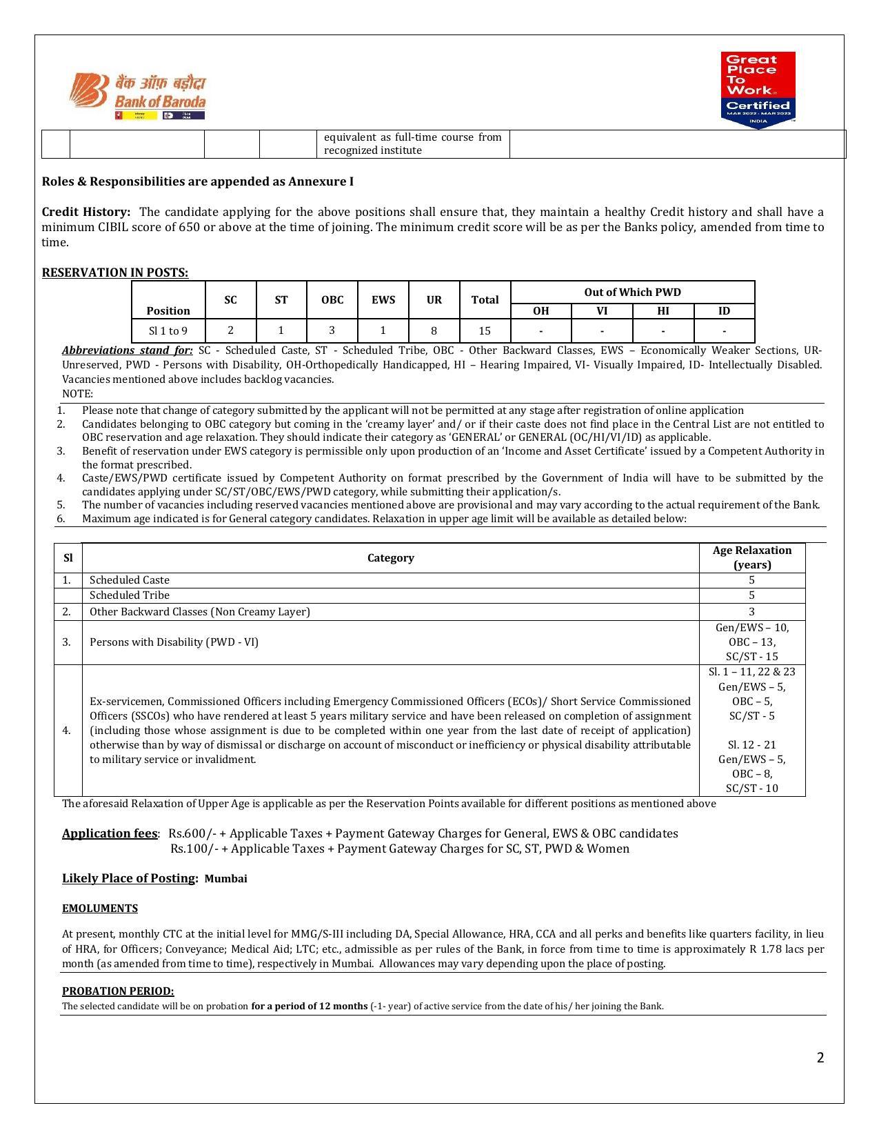 Bank of Baroda (BOB) Invites Application for 15 Senior Manager Recruitment 2023 - Page 3