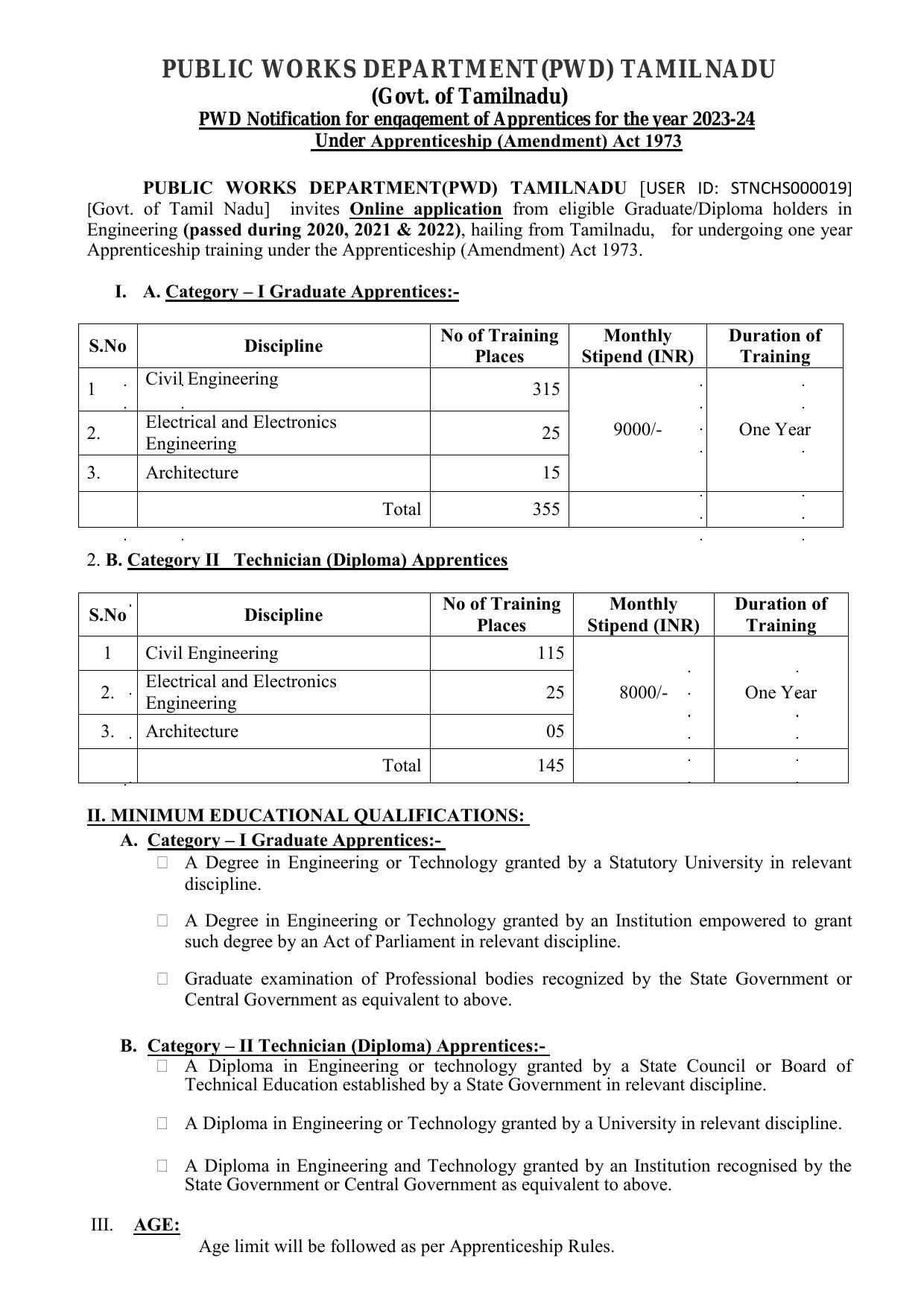 PWD Tamil Nadu Invites Application for 500 Graduate Apprentice, Technician Apprentice Recruitment 2023 - Page 3