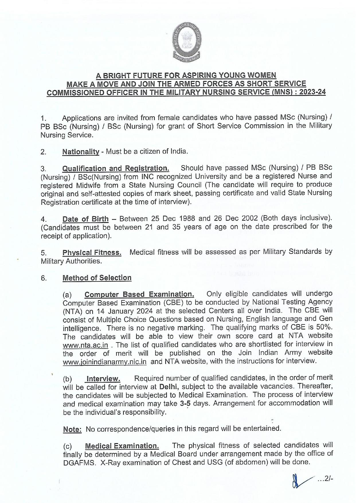 Indian Army Military Nursing Service (MNS)-Staff Nurse Recruitment 2023 - Page 3
