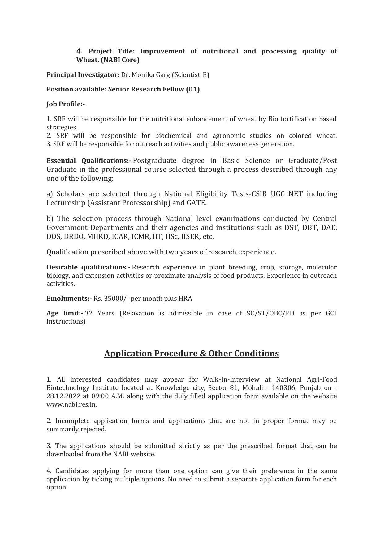 NABI Invites Application for Senior Project Associate, Senior Research Fellow, More Vacancies Recruitment 2022 - Page 5