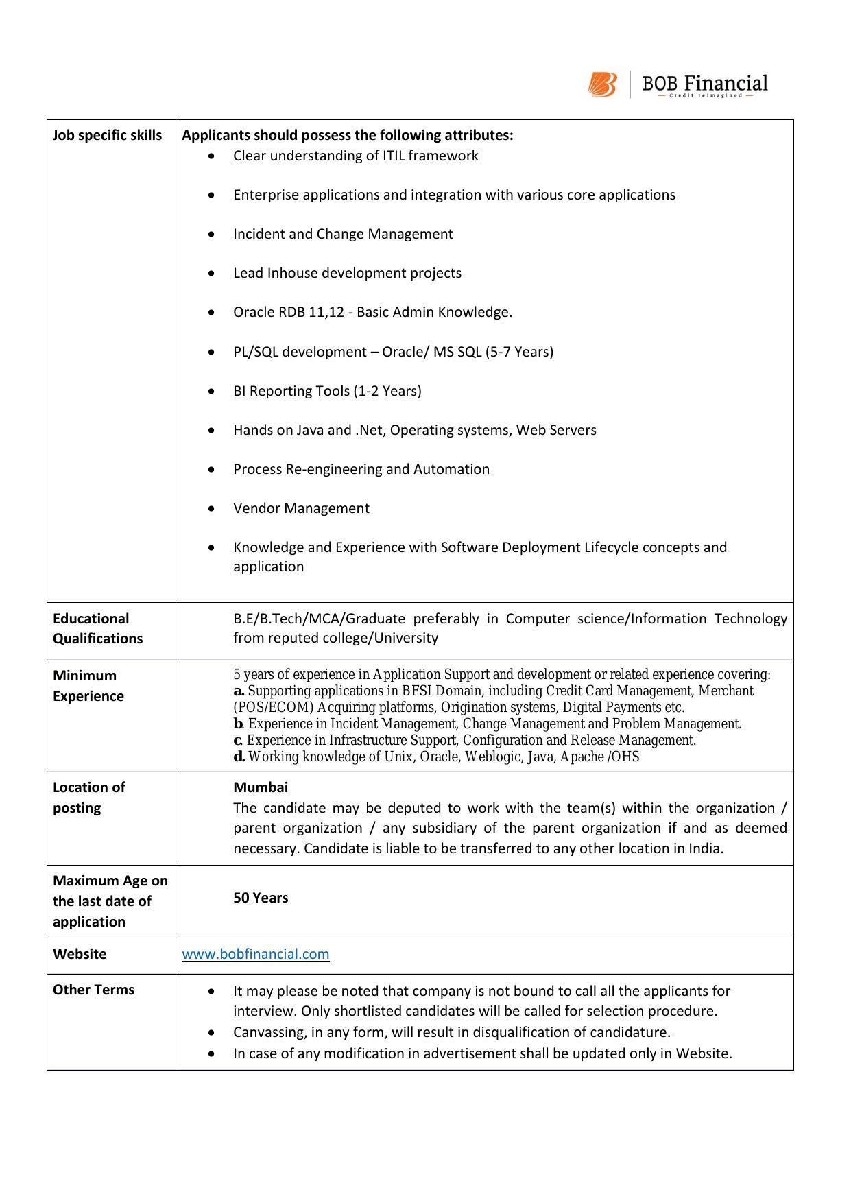 BOB Financial Solutions Invites Application for Manager Recruitment 2022 - Page 1