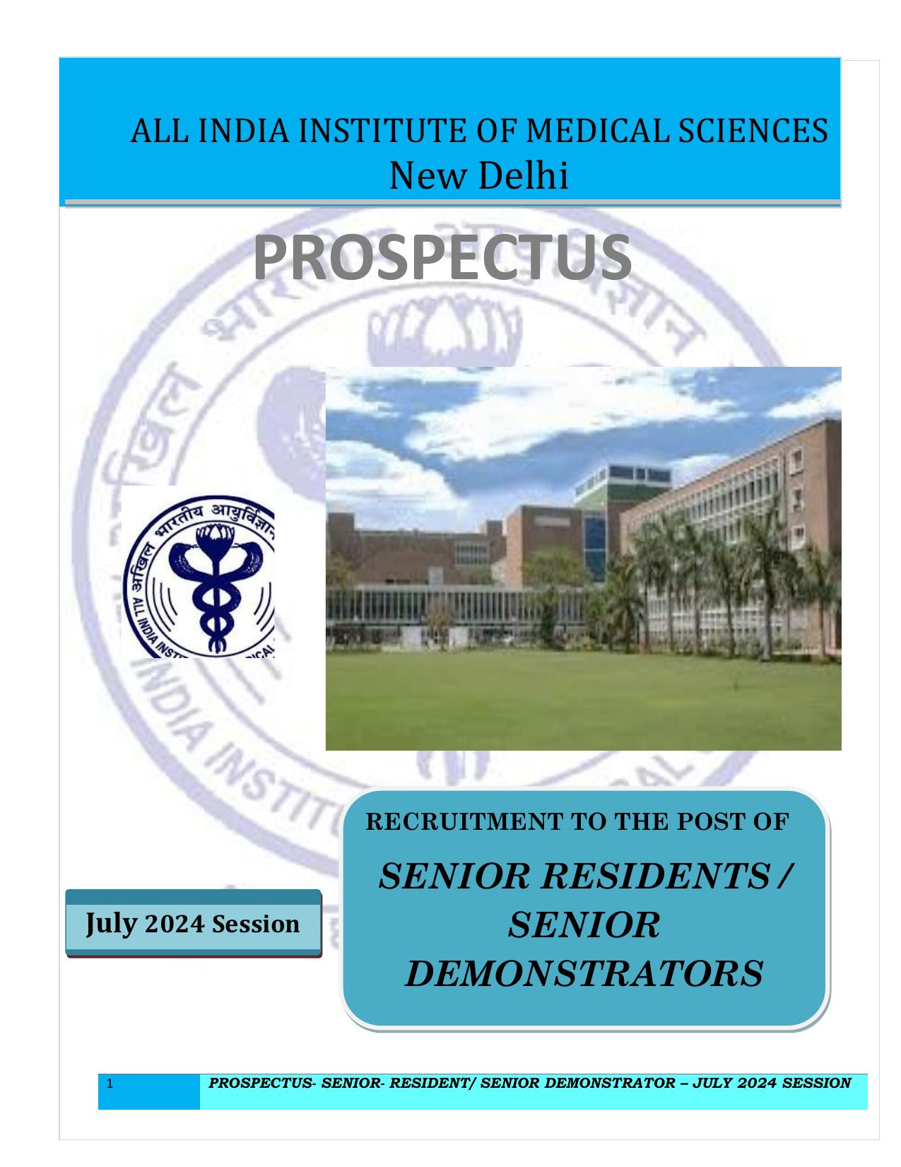 AIIMS 517 Senior Resident/ Senior Demonstrator Recruitment 2024 - Page 1