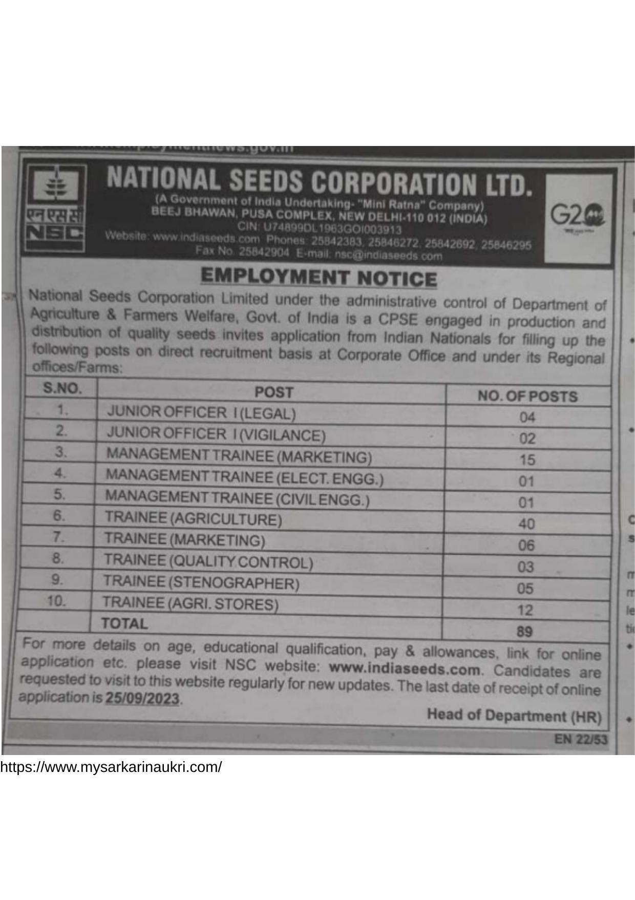 NSC 89 Junior Officer, Management Trainee and Trainee Recruitment 2023 - Page 1