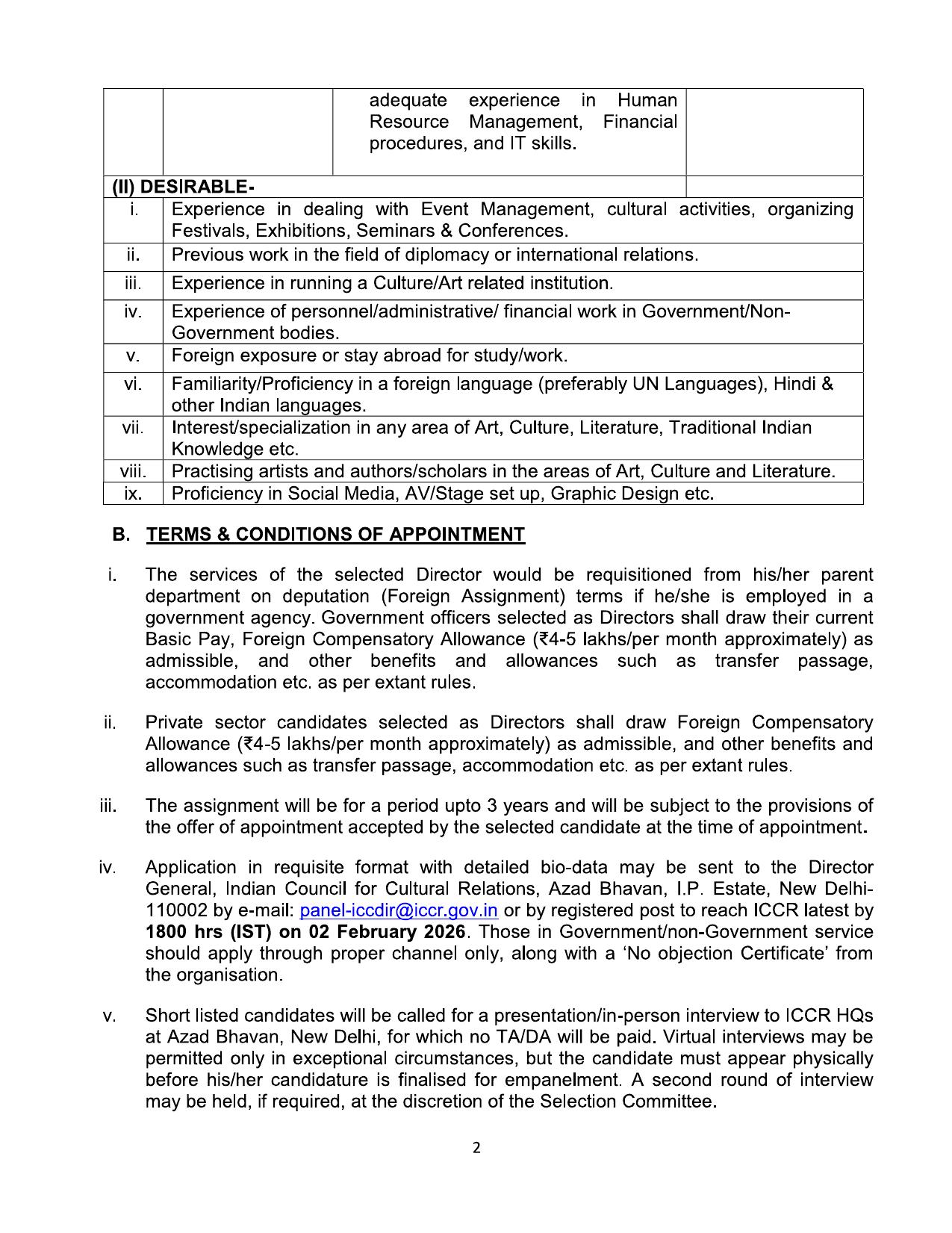 Indian Council for Cultural Relations (ICCR) Directors Posts Official Notification - Page 2