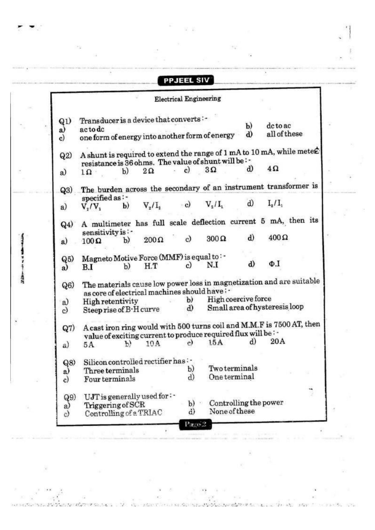 MAHADISCOM Vidyut Sahayak Previous Papers For Test of Professional Knowledge Electrical - Page 1