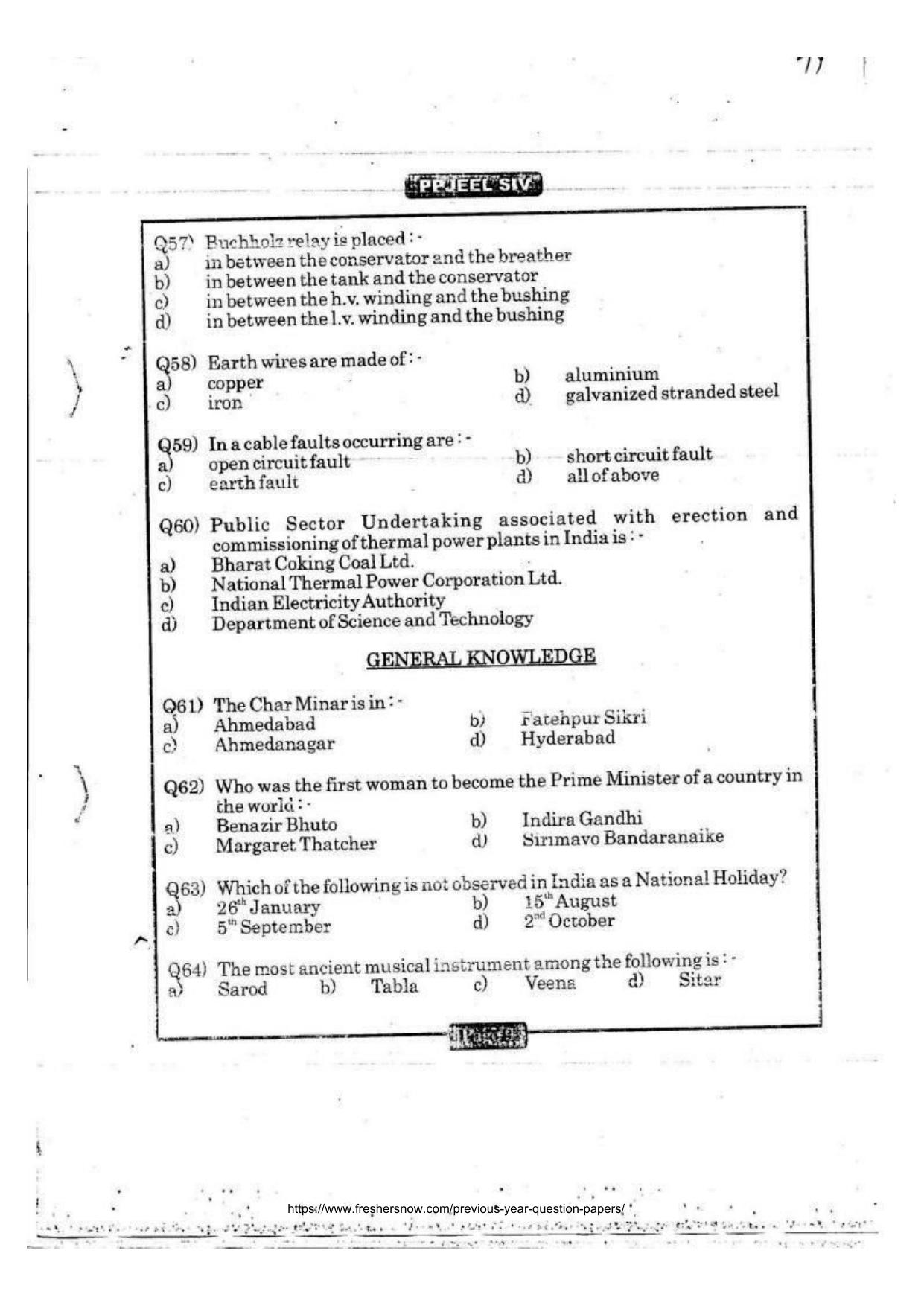 MAHADISCOM Vidyut Sahayak Previous Papers For Test of Professional Knowledge Electrical - Page 7