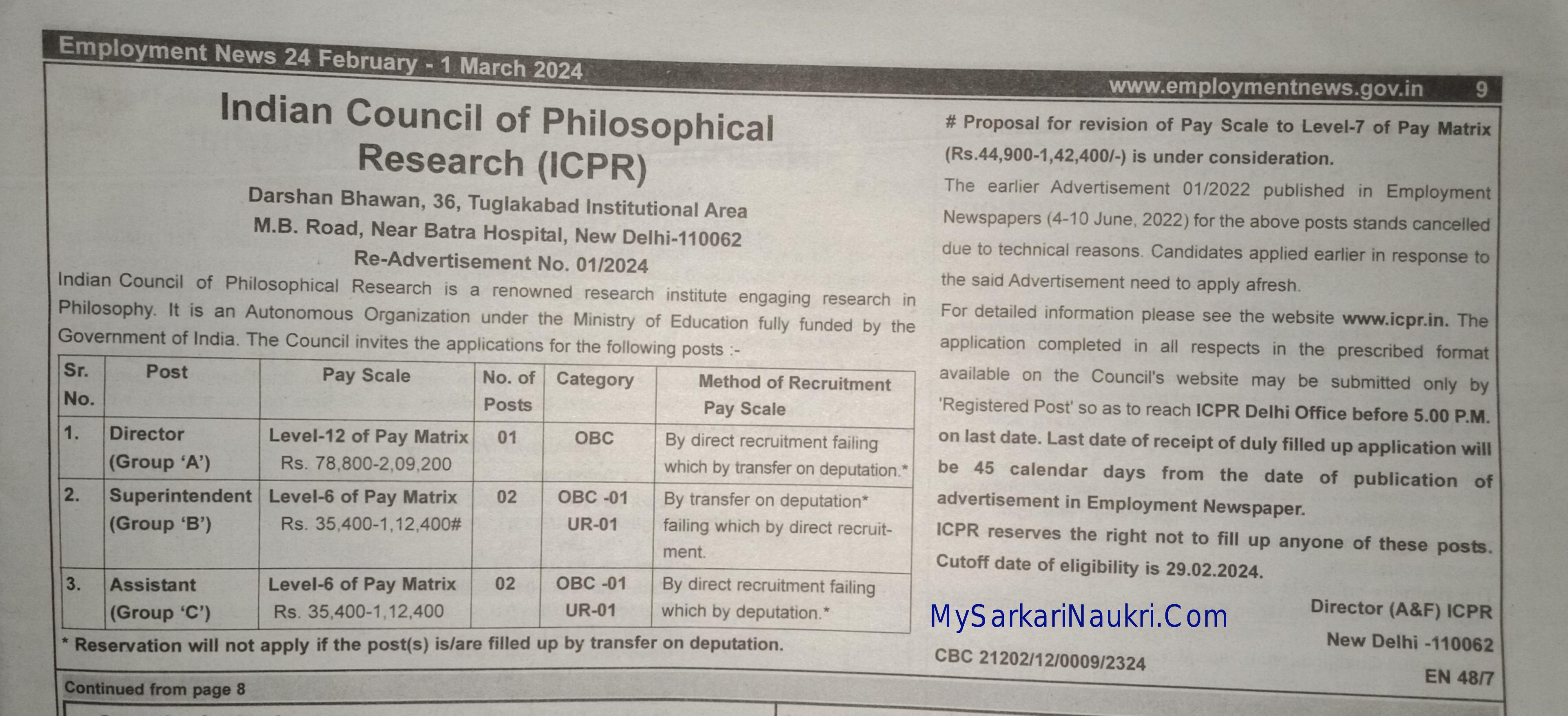 ICPR Assistant and Various Posts Recruitment 2024 - Page 1