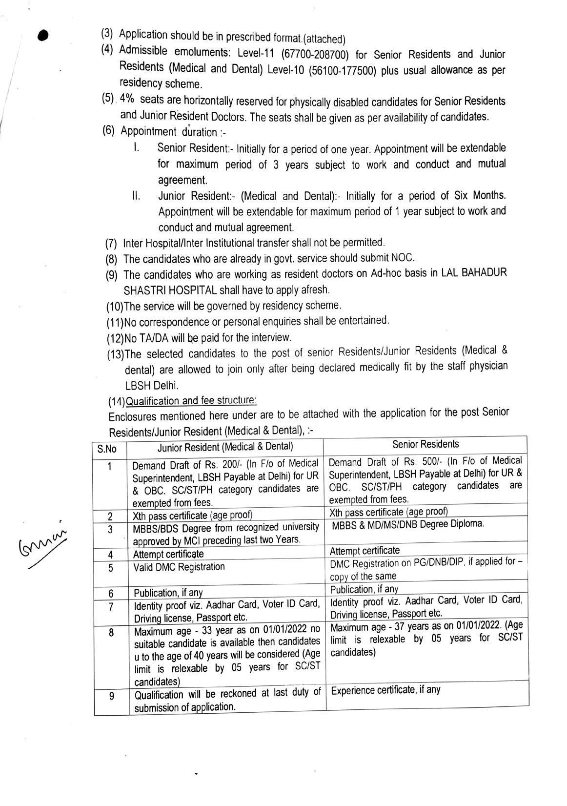 Lal Bahadur Shastri Hospital Invites Application for 108 Senior Resident, Junior Resident Recruitment 2022 - Page 2