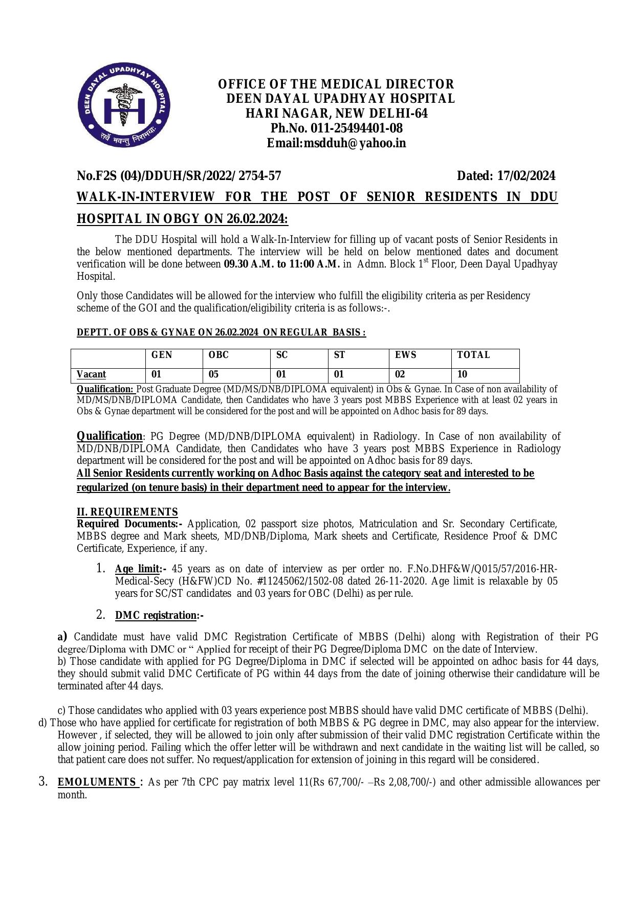 DDUH Recruitment: for Senior Resident - 10 Posts - Page 1