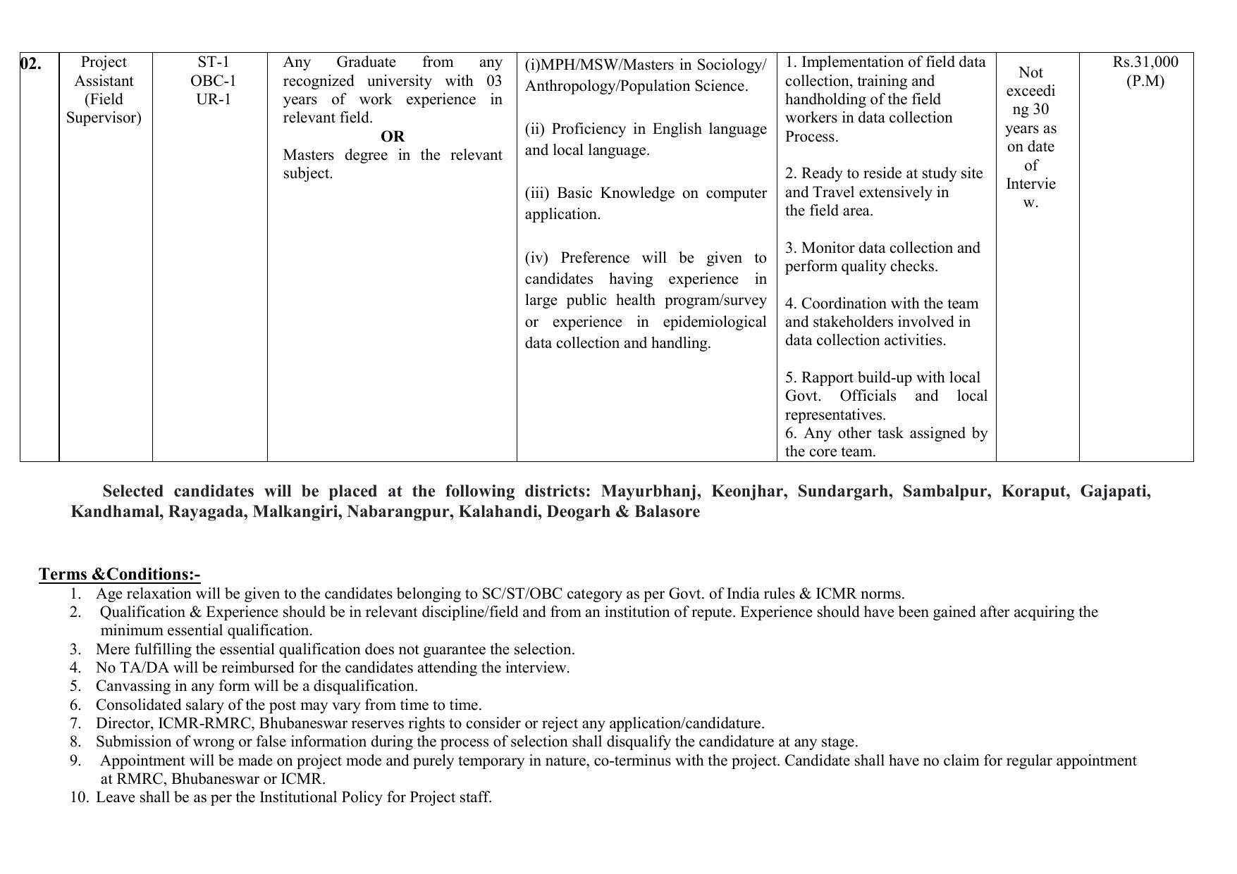 RMRC Bhubaneswar Invites Application for Project Manager, Project Assistant Recruitment 2022 - Page 1