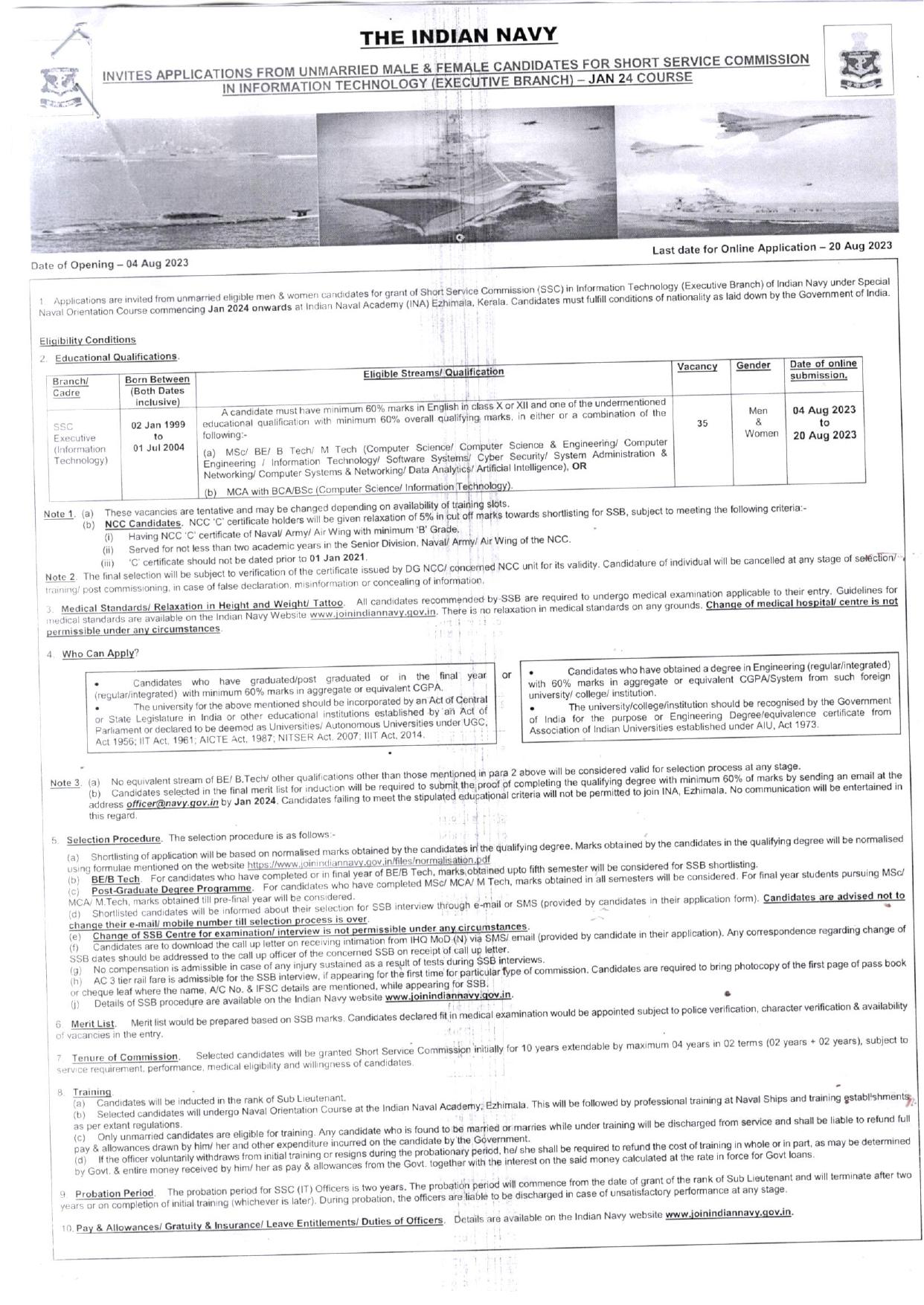 Indian Navy SSC Executive (Information Technology) Recruitment 2023 - Page 2