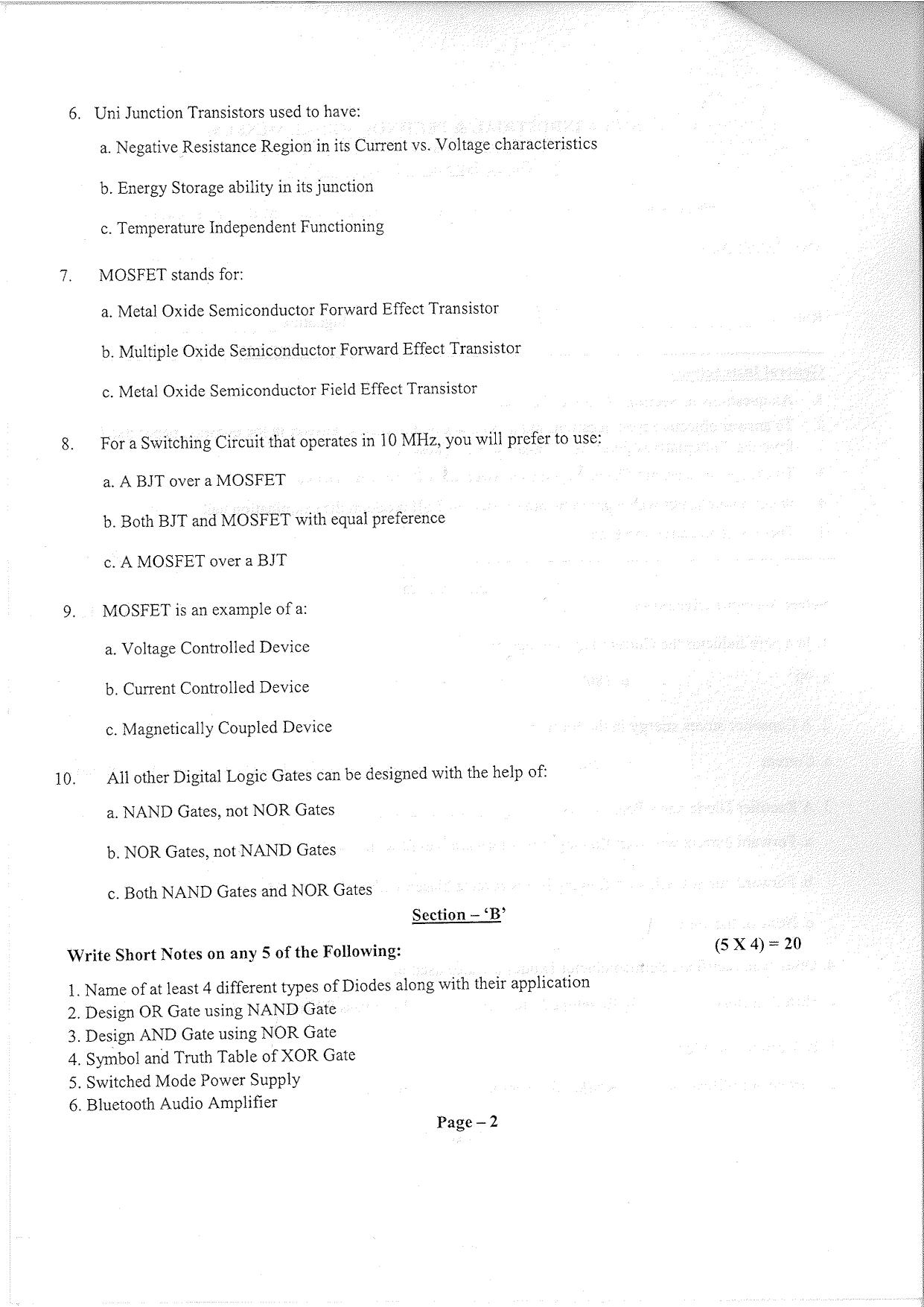 Question Paper of Technician ‘A’ (Electronics) (Advertisement No. 4/2022) - Page 2