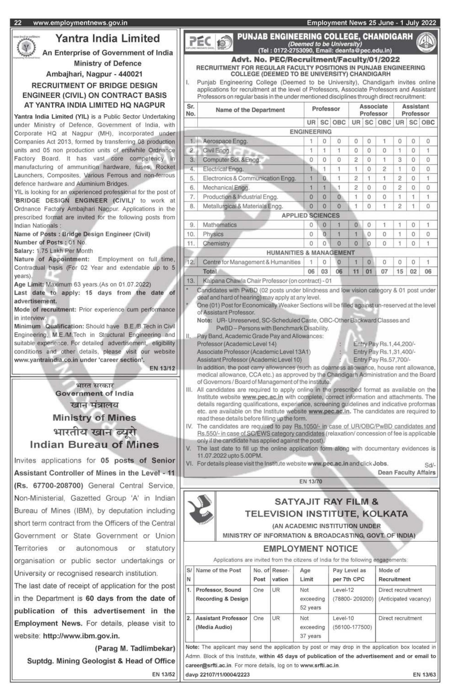 SRFTI Professor, Assistant Professor Recruitment 2022 - Page 1