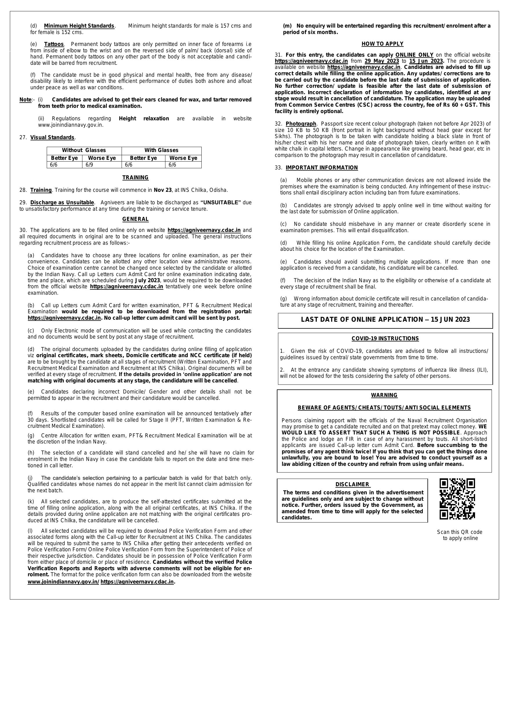 Indian Navy 100 Agniveer (MR) Recruitment 2023 - Page 1